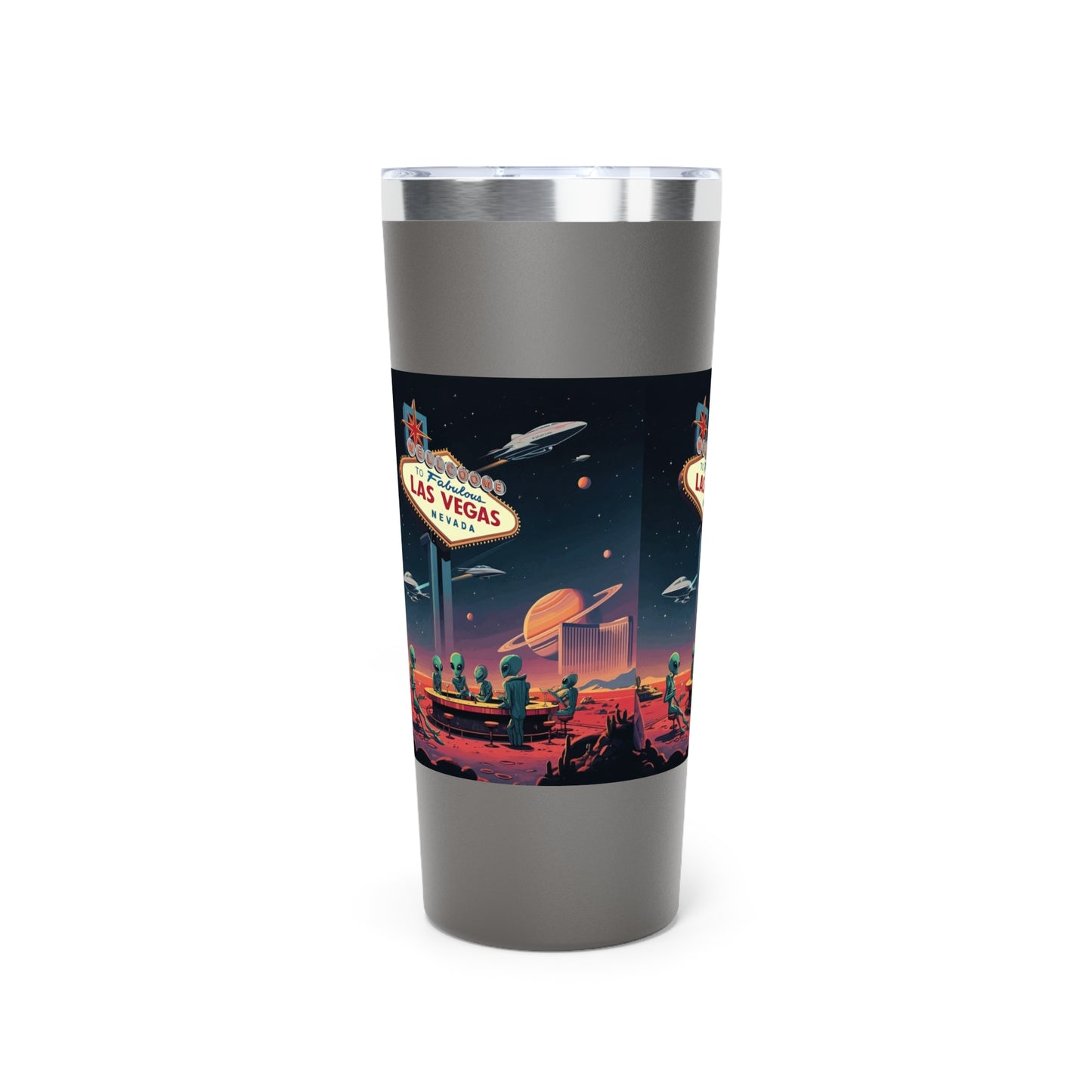 Aliens Hanging at the Welcome to Las Vegas Sign Travel Mug a MUST HAVE for your next Trip To Vegas! 22oz Copper Insulated Travel Mug