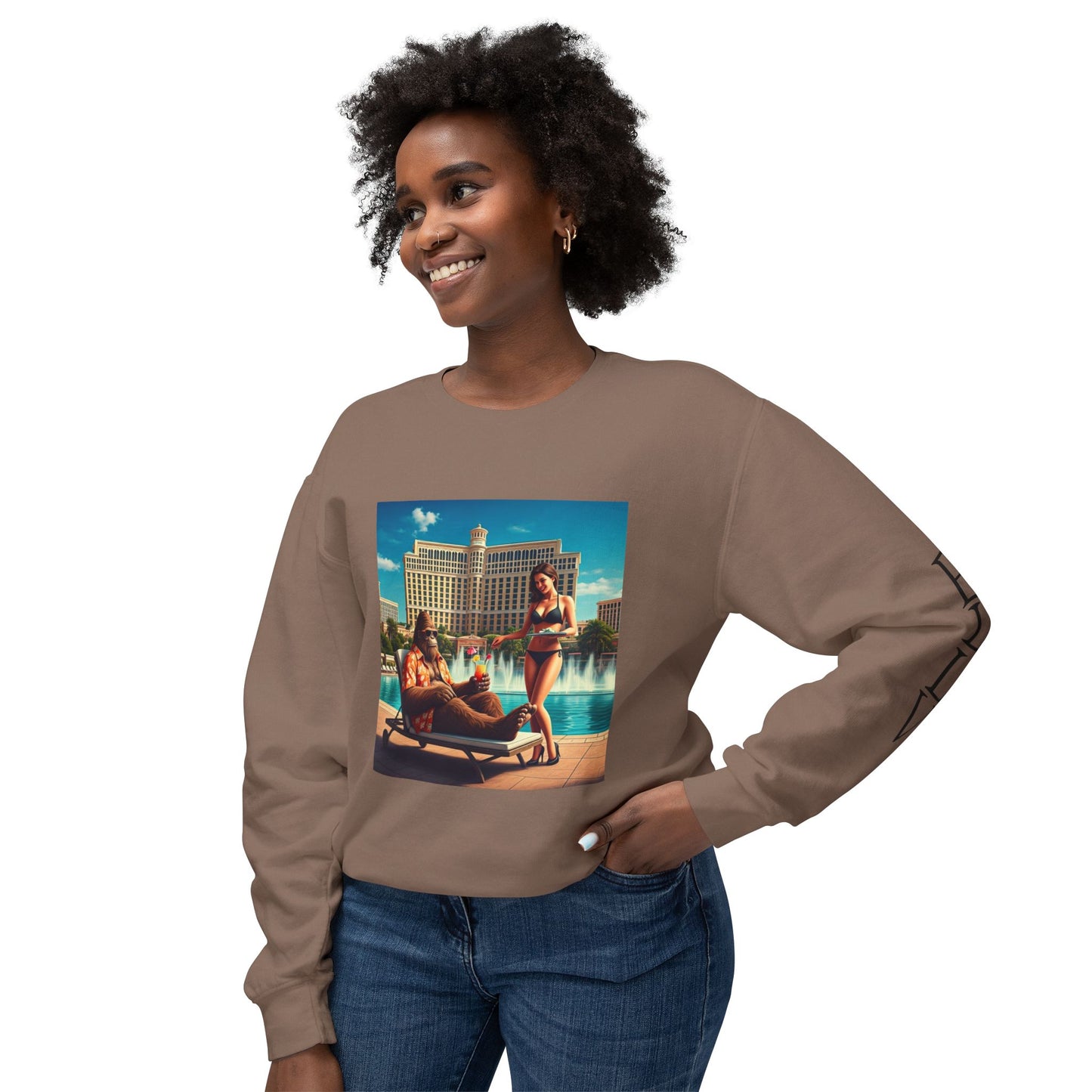 Sasquatch Chillin with a cocktail by a Resort Pool in Las Vegas ~ Uni Sex Crew Neck Sweat Shirt