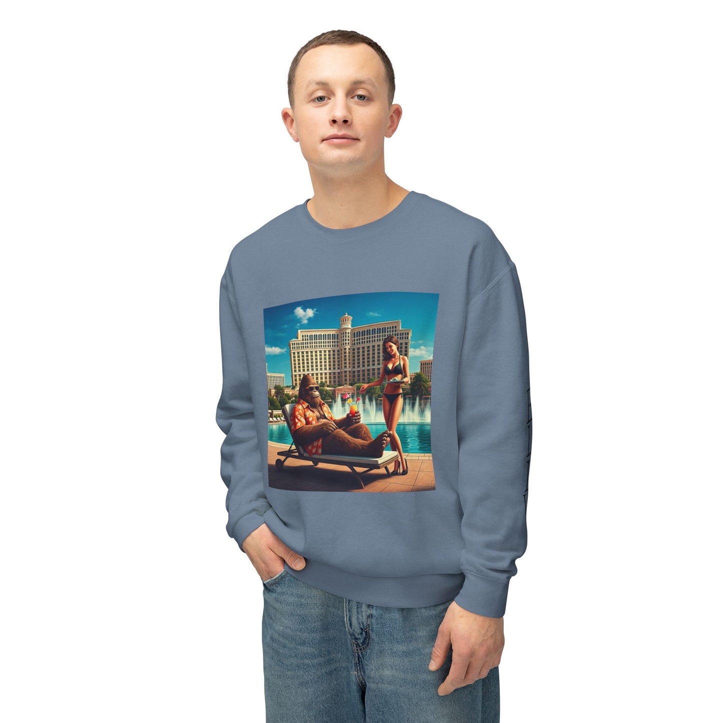 Sasquatch Chillin with a cocktail by a Resort Pool in Las Vegas ~ Uni Sex Crew Neck Sweat Shirt