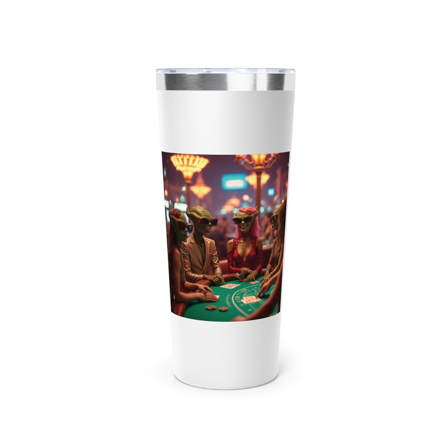 Aliens Playing Black Jack in Las Vegas Travel Mug a MUST HAVE for your next Trip To Vegas! 22oz Copper Insulated Travel Mug