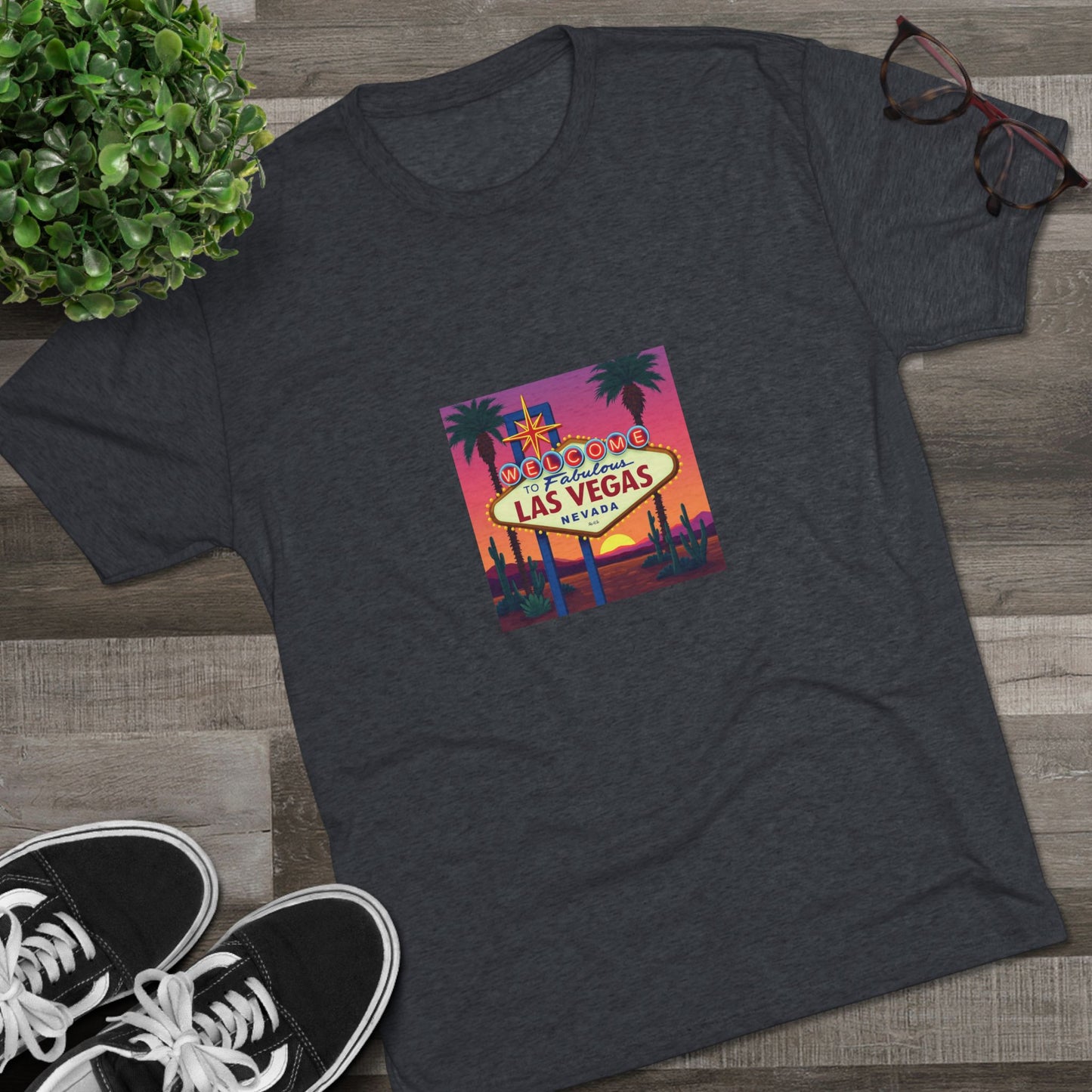 Welcome to Las Vegas Colorful desert Sunset Sign ~ Uni Sex Tri Blend Soft T