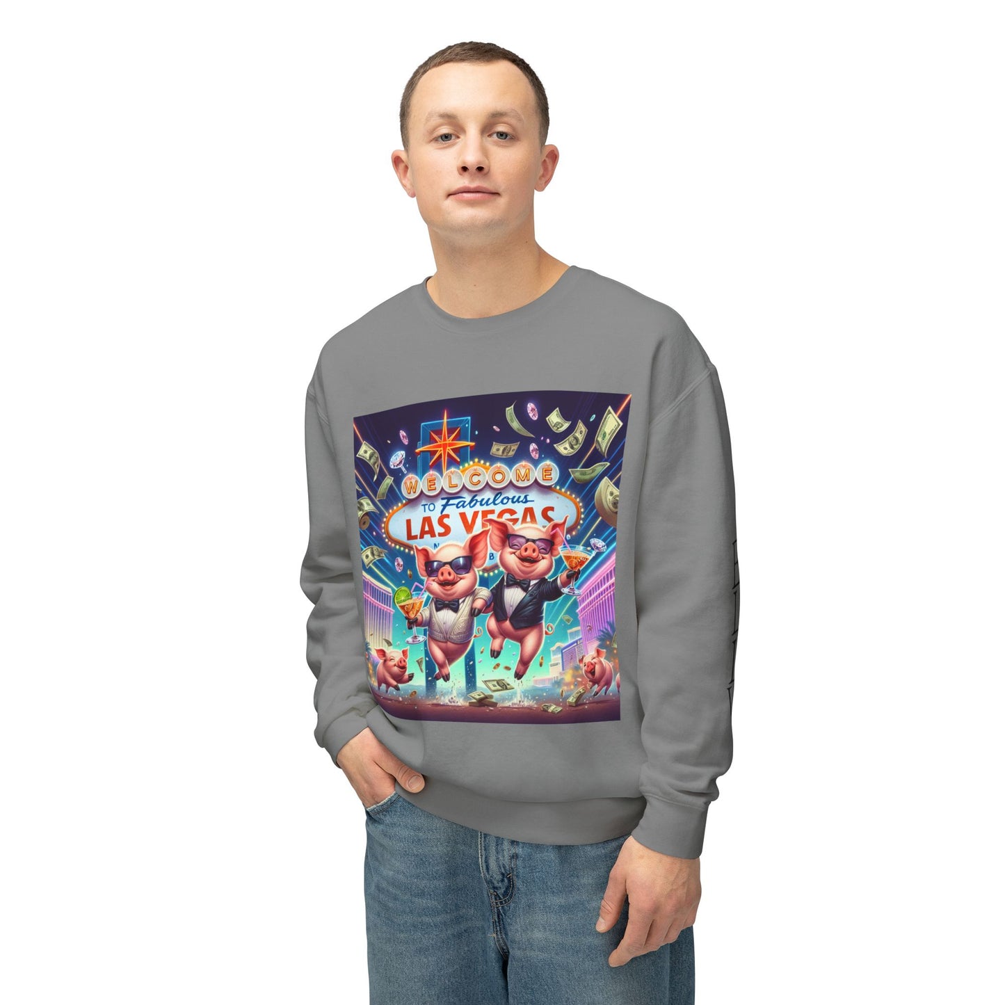 Happy as Pigs In Las Vegas ~ Uni Sex Crew Neck Sweat Shirt