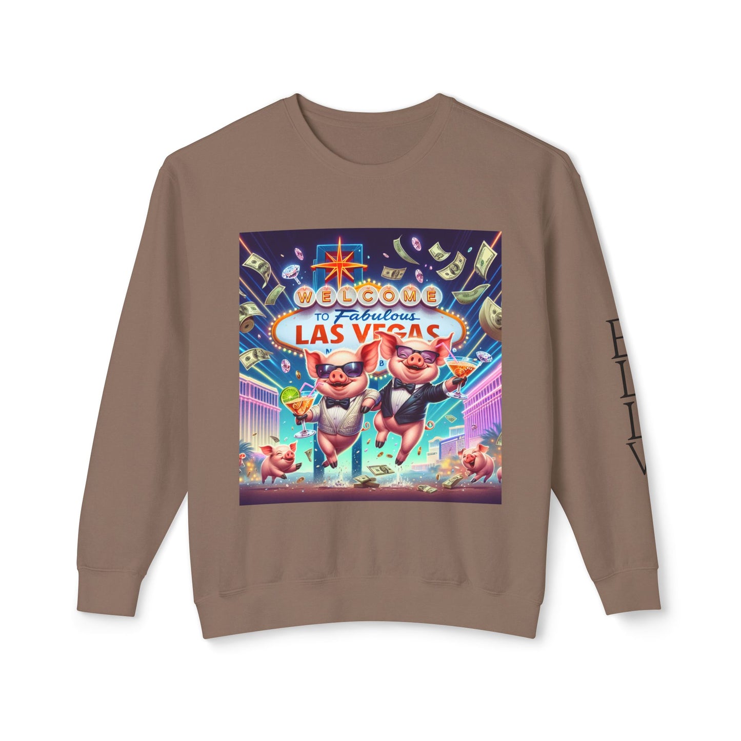 Happy as Pigs In Las Vegas ~ Uni Sex Crew Neck Sweat Shirt