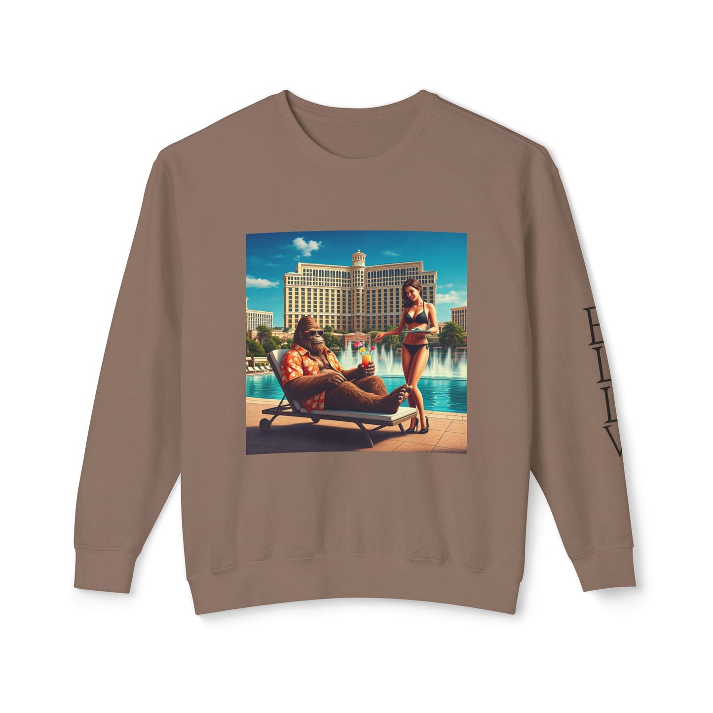 Sasquatch Chillin with a cocktail by a Resort Pool in Las Vegas ~ Uni Sex Crew Neck Sweat Shirt