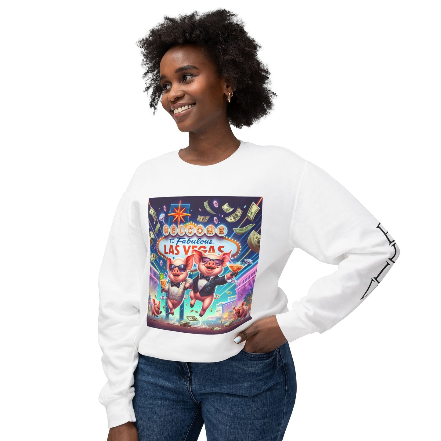 Happy as Pigs In Las Vegas ~ Uni Sex Crew Neck Sweat Shirt