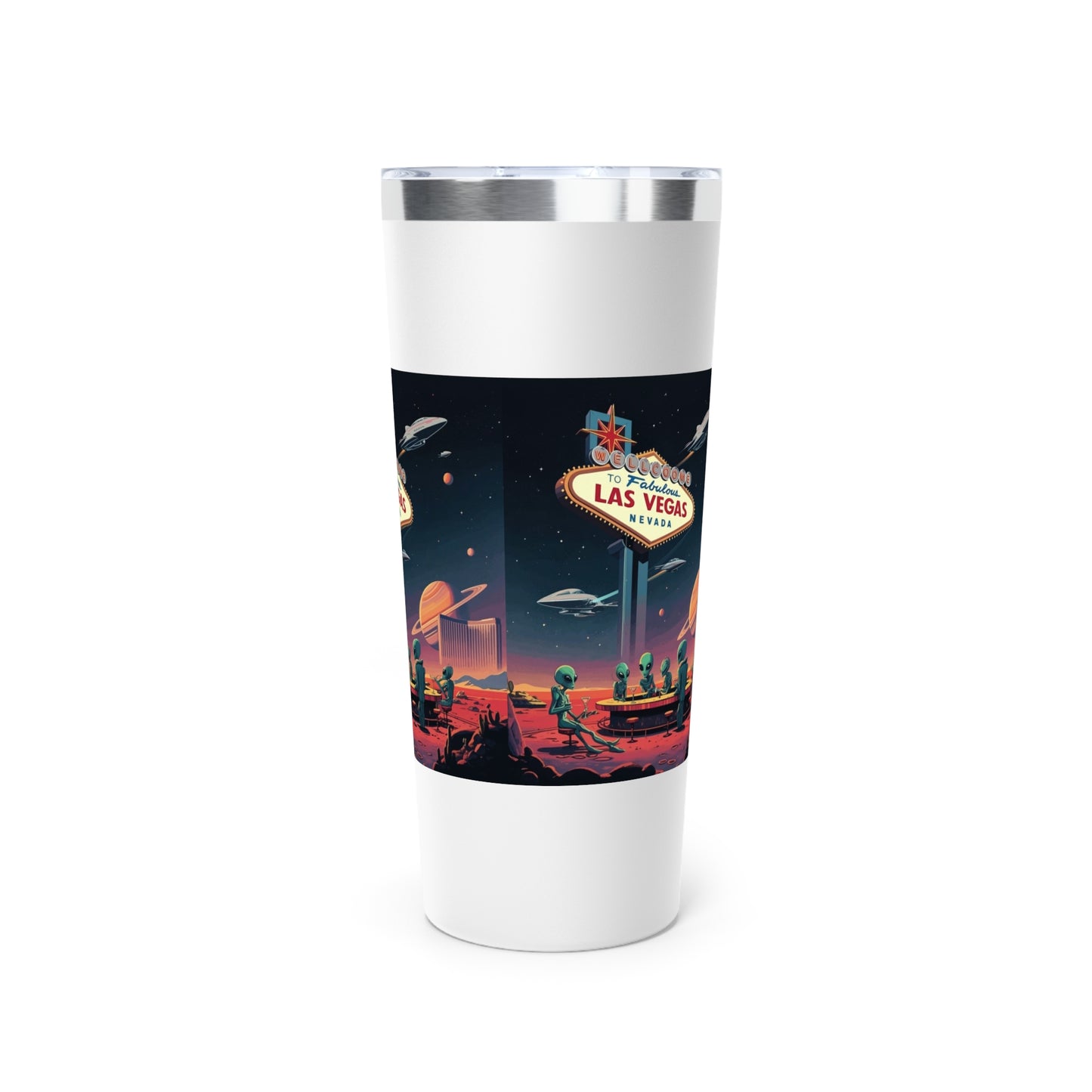 Aliens Hanging at the Welcome to Las Vegas Sign Travel Mug a MUST HAVE for your next Trip To Vegas! 22oz Copper Insulated Travel Mug