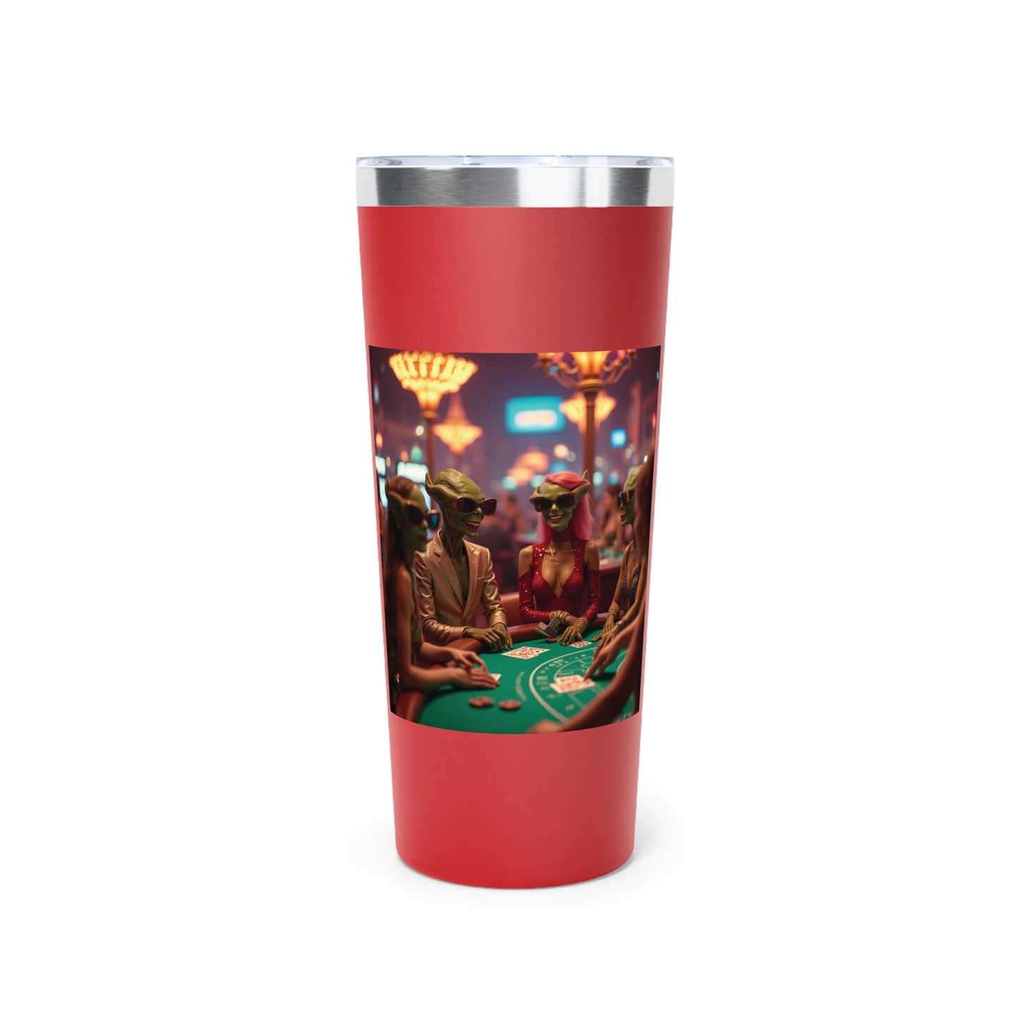 Aliens Playing Black Jack in Las Vegas Travel Mug a MUST HAVE for your next Trip To Vegas! 22oz Copper Insulated Travel Mug