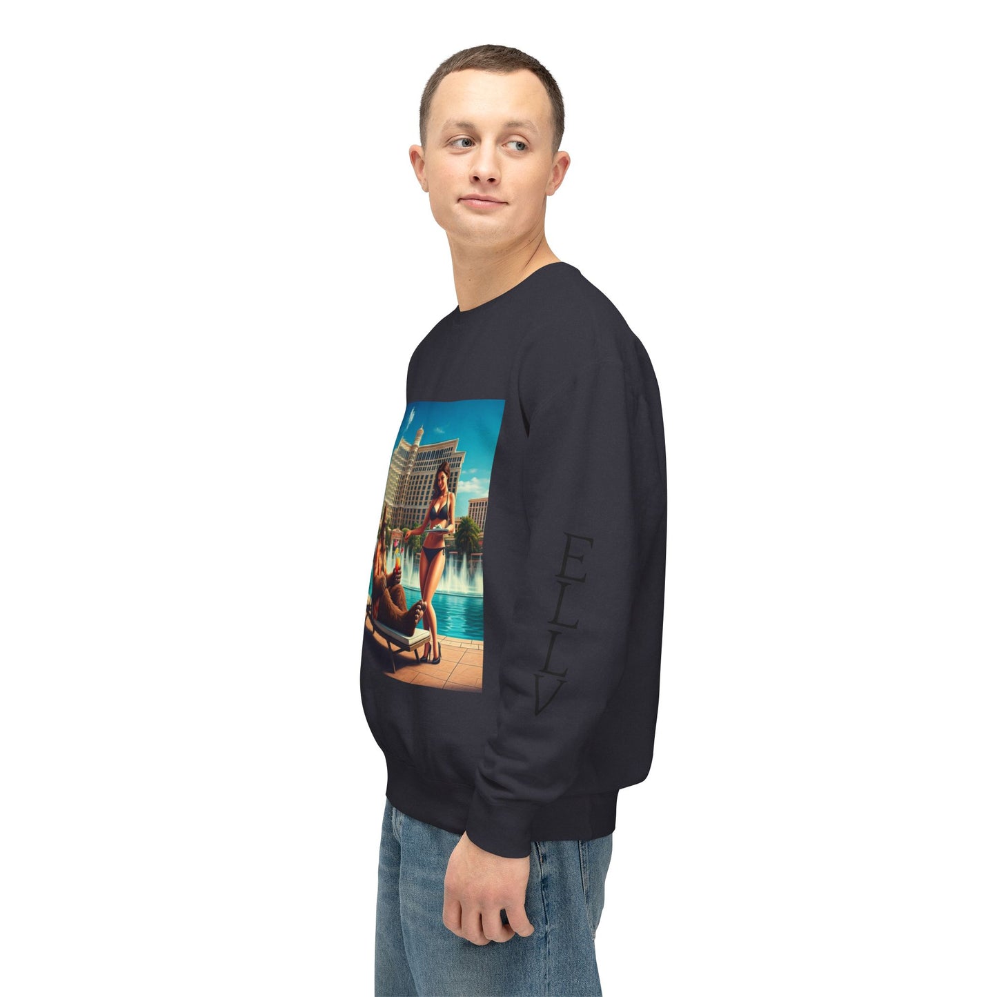 Sasquatch Chillin with a cocktail by a Resort Pool in Las Vegas ~ Uni Sex Crew Neck Sweat Shirt