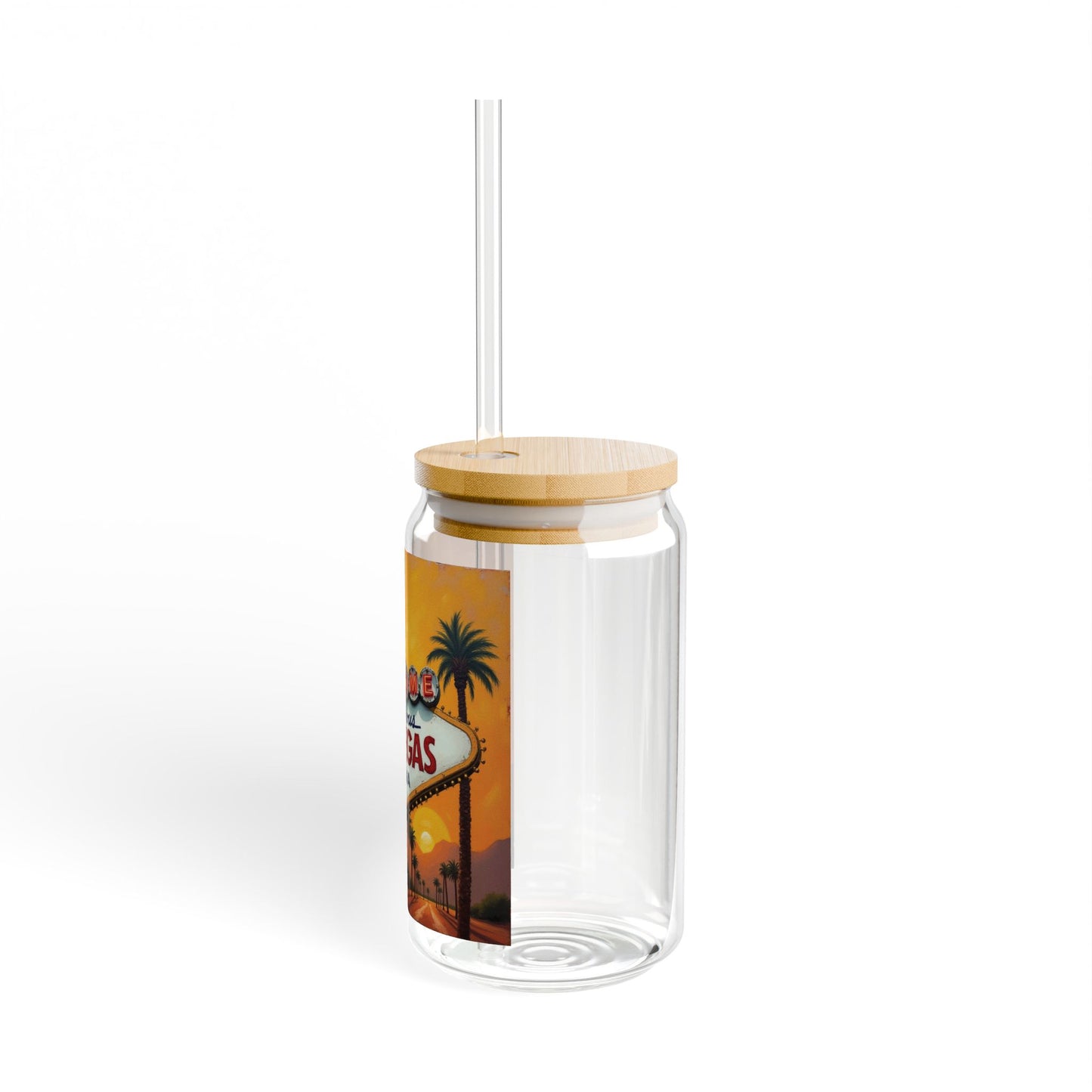 Welcome to Las Vegas Colorful Sunset 16oz Sipper Glass with Bamboo Lid & Straw a MUST HAVE for your next Trip To Vegas!