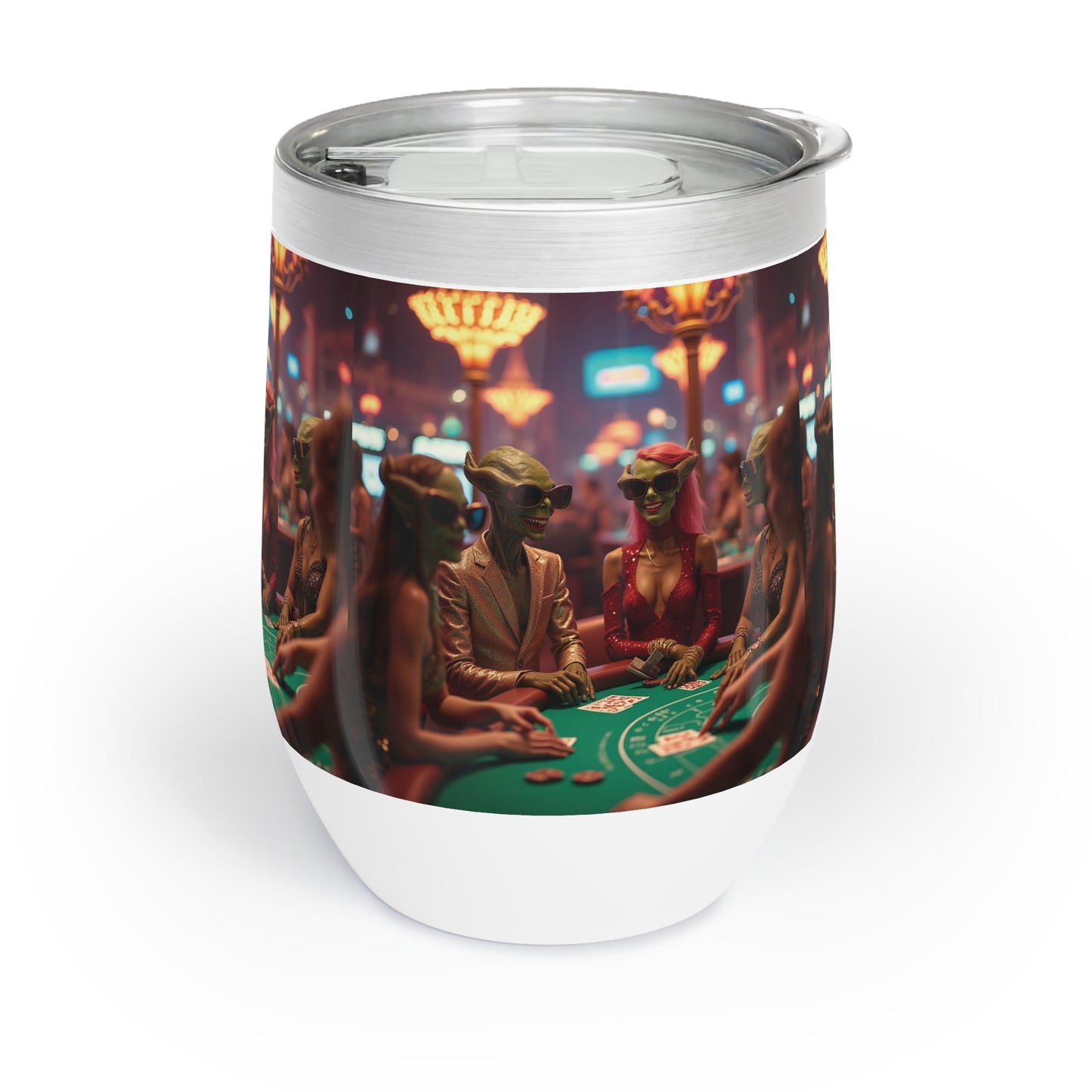 Aliens Playing Black Jack in Las Vegas Wine Tumbler a MUST HAVE for your next Trip To Vegas! - Insulated Travel Cup for Wine Lovers