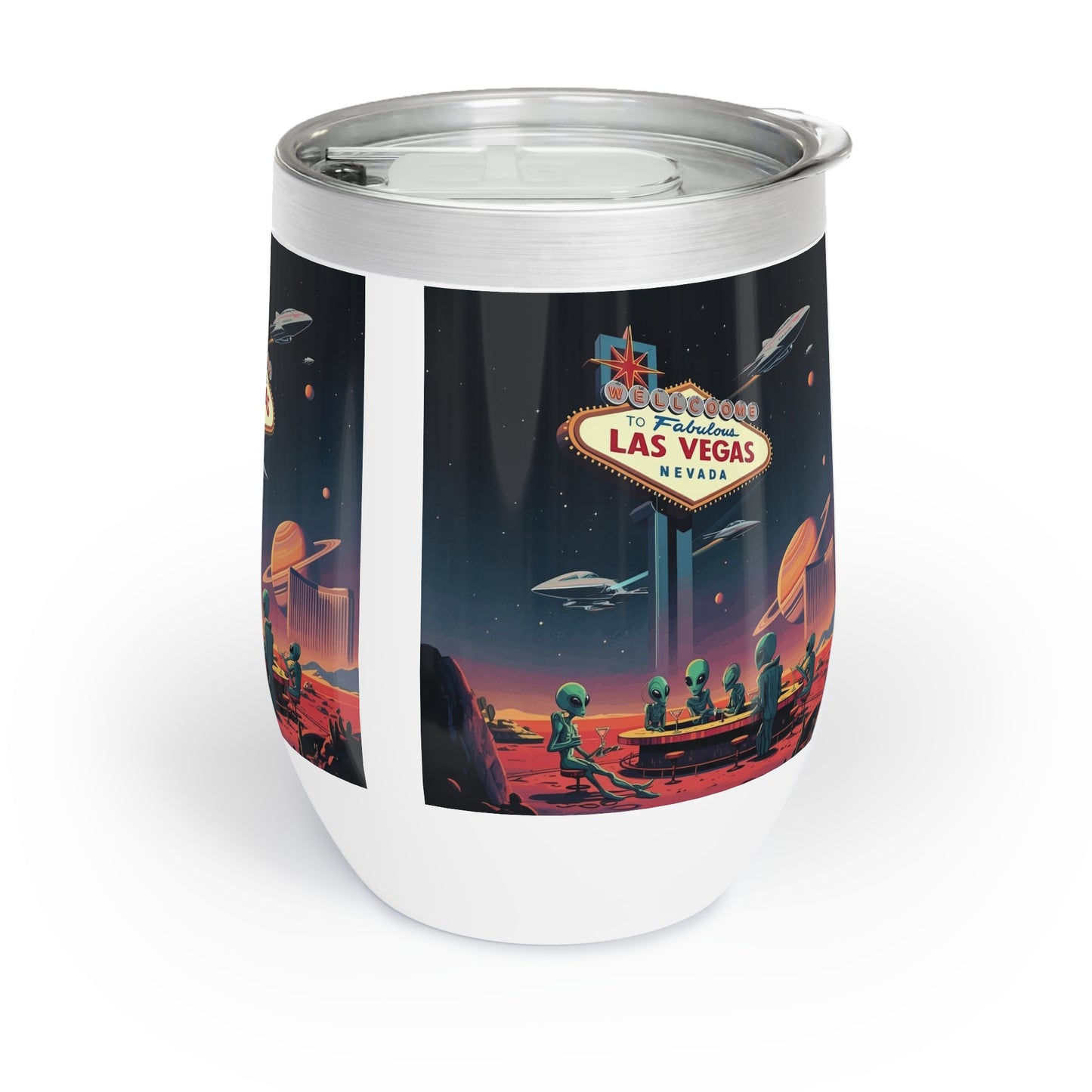 Aliens Hanging at the Welcome to Las Vegas Sign Wine Tumbler a MUST HAVE for your next Trip To Vegas! - Insulated Travel Cup for Wine Lovers