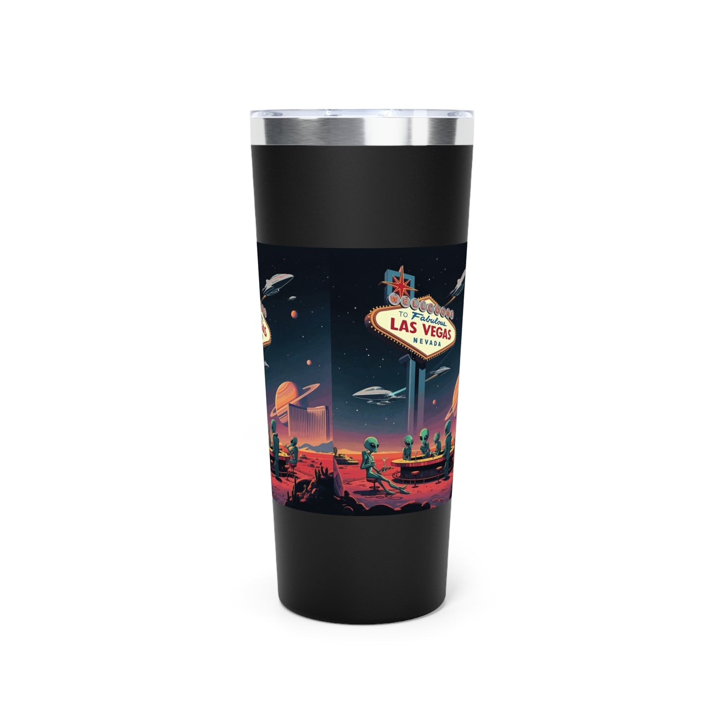 Aliens Hanging at the Welcome to Las Vegas Sign Travel Mug a MUST HAVE for your next Trip To Vegas! 22oz Copper Insulated Travel Mug