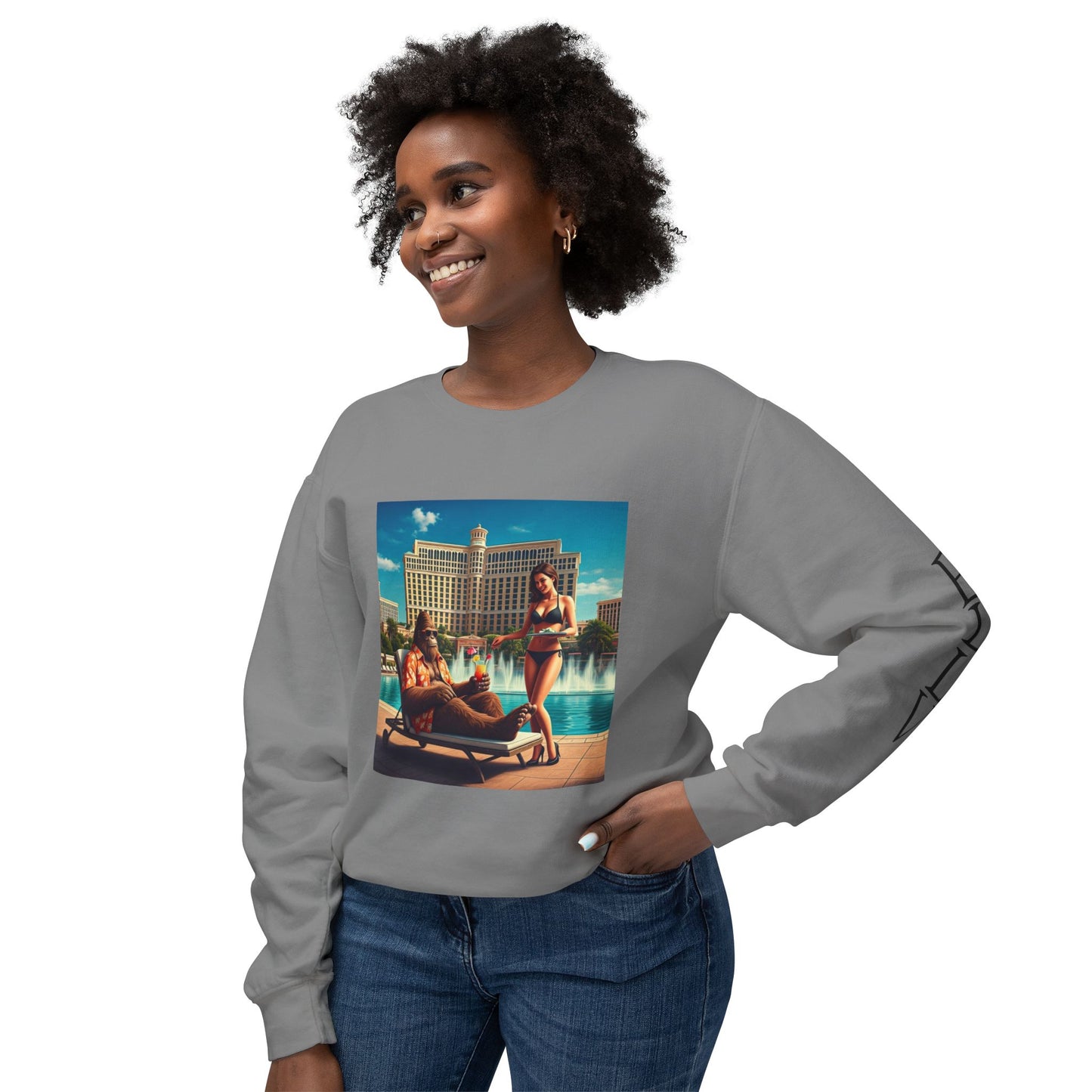 Sasquatch Chillin with a cocktail by a Resort Pool in Las Vegas ~ Uni Sex Crew Neck Sweat Shirt