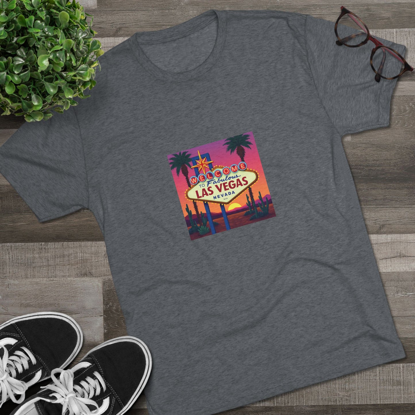 Welcome to Las Vegas Colorful desert Sunset Sign ~ Uni Sex Tri Blend Soft T