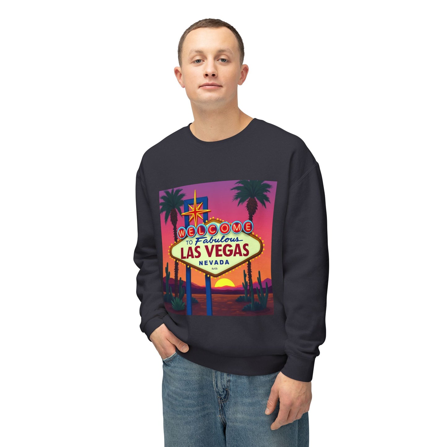 Welcome to Las Vegas Sign Colorful Desert Sunset ~ Uni Sex Crew Neck Sweat Shirt