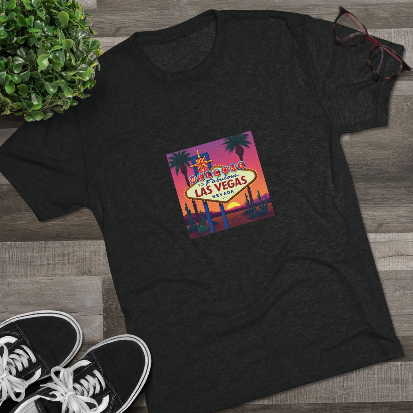 Welcome to Las Vegas Colorful desert Sunset Sign ~ Uni Sex Tri Blend Soft T