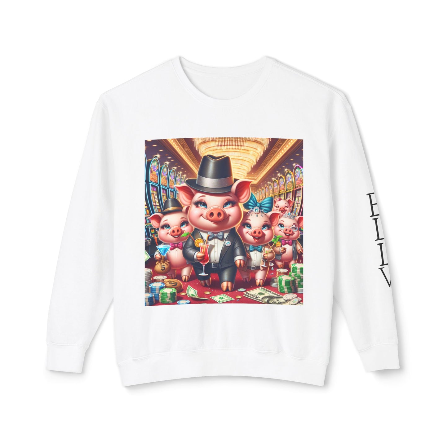 Pigs Livin it up Las Vegas style ~ Uni Sex Crew Neck Sweat Shirt