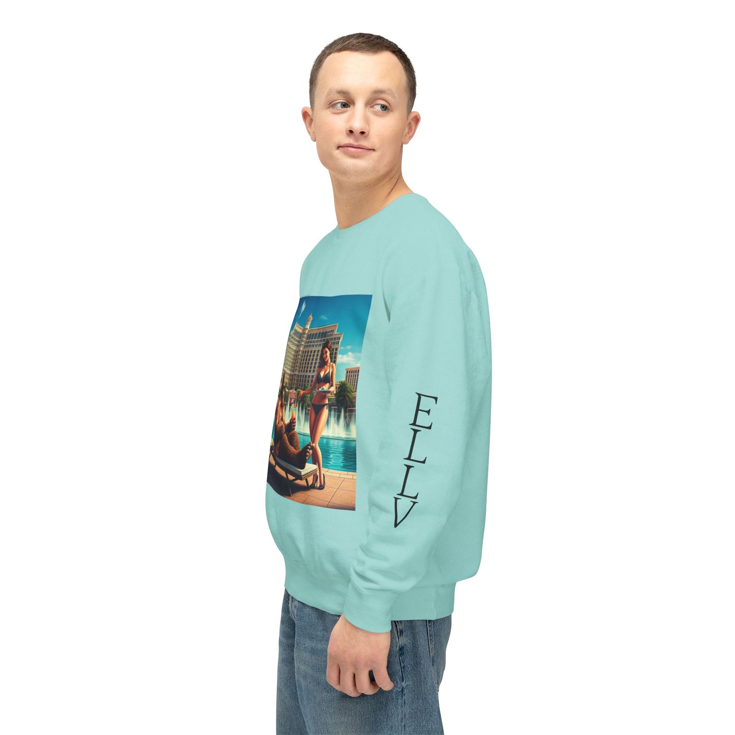 Sasquatch Chillin with a cocktail by a Resort Pool in Las Vegas ~ Uni Sex Crew Neck Sweat Shirt