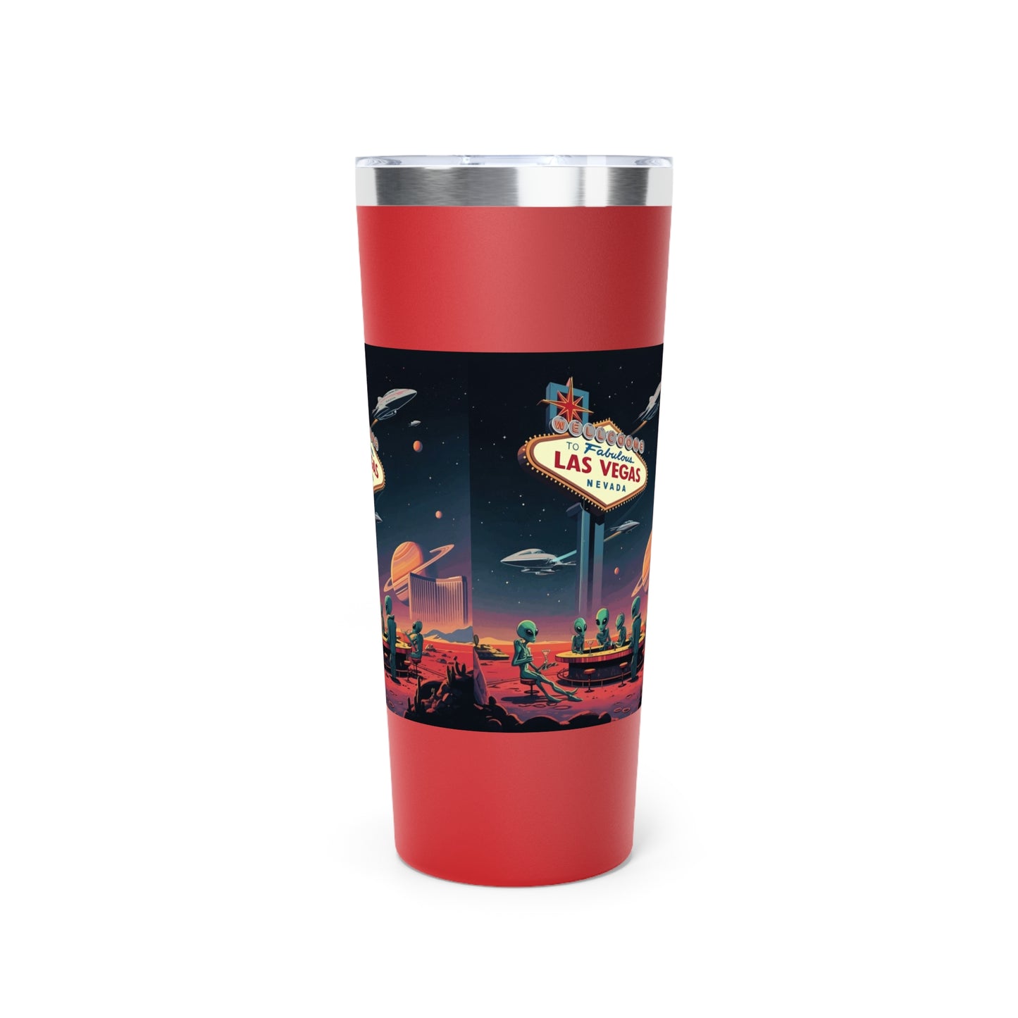 Aliens Hanging at the Welcome to Las Vegas Sign Travel Mug a MUST HAVE for your next Trip To Vegas! 22oz Copper Insulated Travel Mug