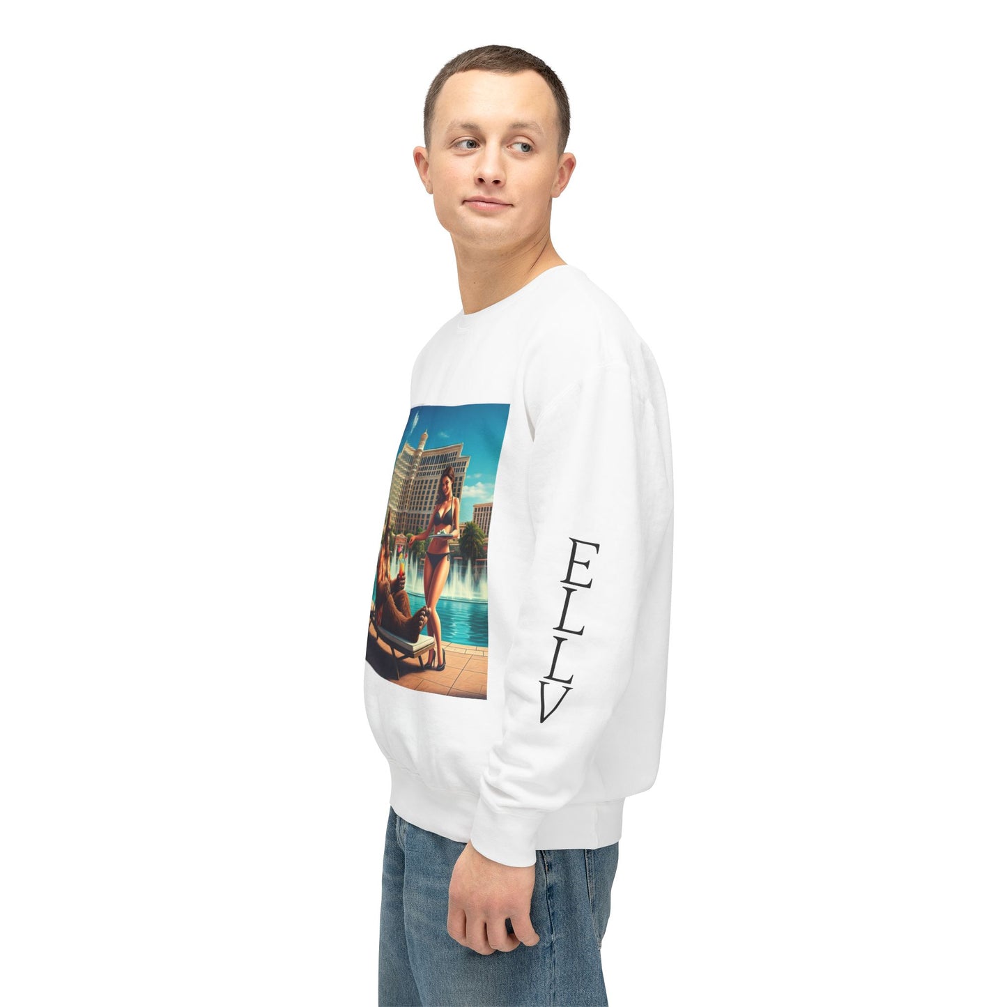 Sasquatch Chillin with a cocktail by a Resort Pool in Las Vegas ~ Uni Sex Crew Neck Sweat Shirt