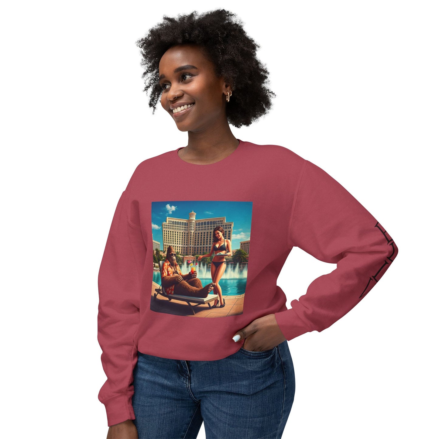 Sasquatch Chillin with a cocktail by a Resort Pool in Las Vegas ~ Uni Sex Crew Neck Sweat Shirt