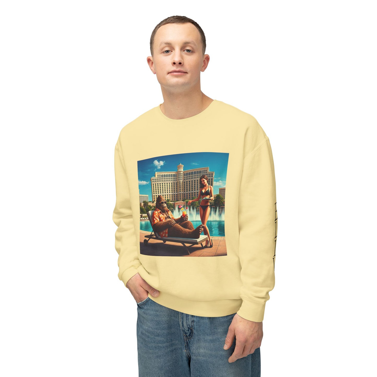 Sasquatch Chillin with a cocktail by a Resort Pool in Las Vegas ~ Uni Sex Crew Neck Sweat Shirt