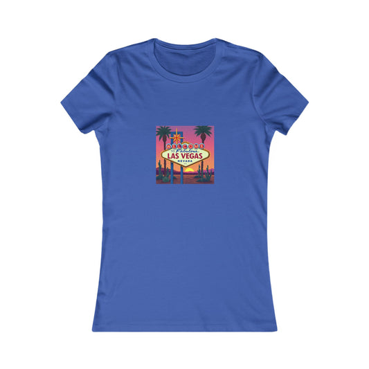 A colorful Desert Sunset behind the Welcome to Las Vegas sign ~ Women's Favorite Tee