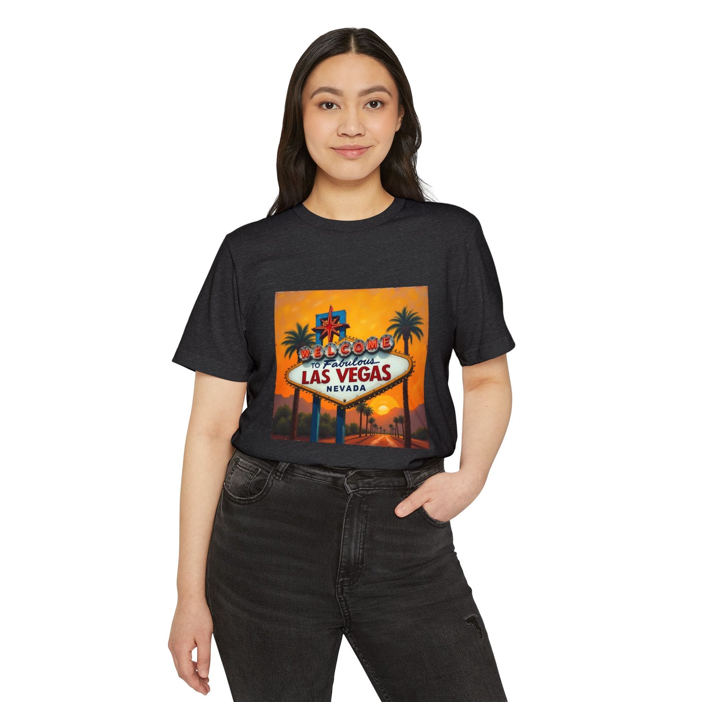 Colorful Welcome to Las Vegas Sign Sunset ~ Organic T-Shirt for Travel Lovers