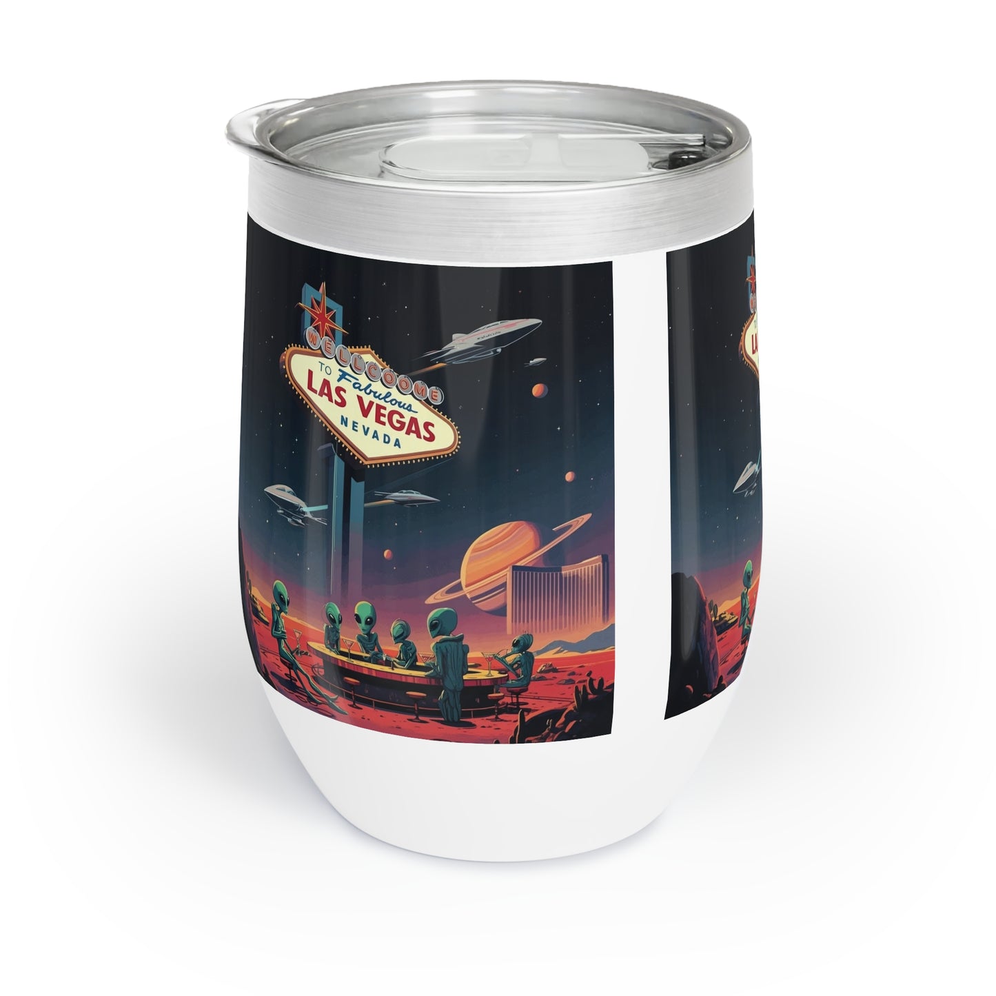 Aliens Hanging at the Welcome to Las Vegas Sign Wine Tumbler a MUST HAVE for your next Trip To Vegas! - Insulated Travel Cup for Wine Lovers