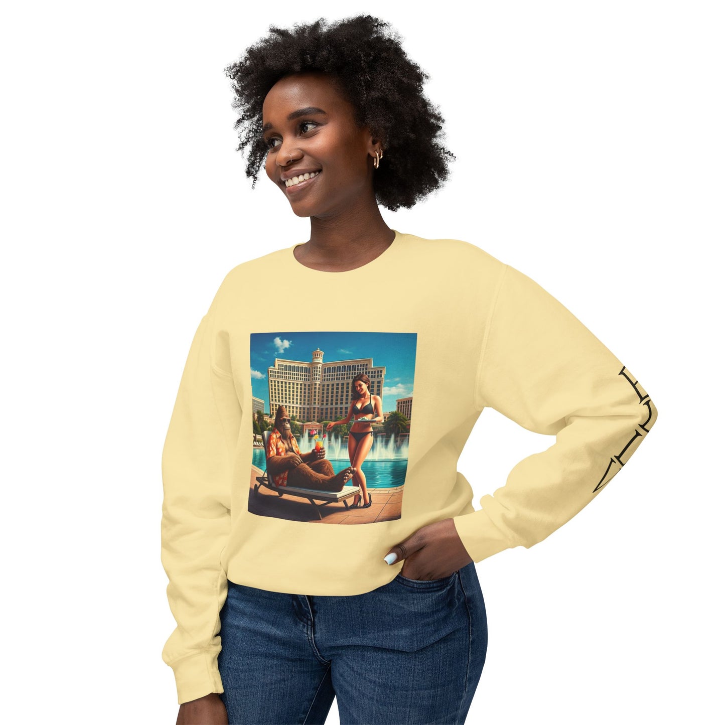 Sasquatch Chillin with a cocktail by a Resort Pool in Las Vegas ~ Uni Sex Crew Neck Sweat Shirt