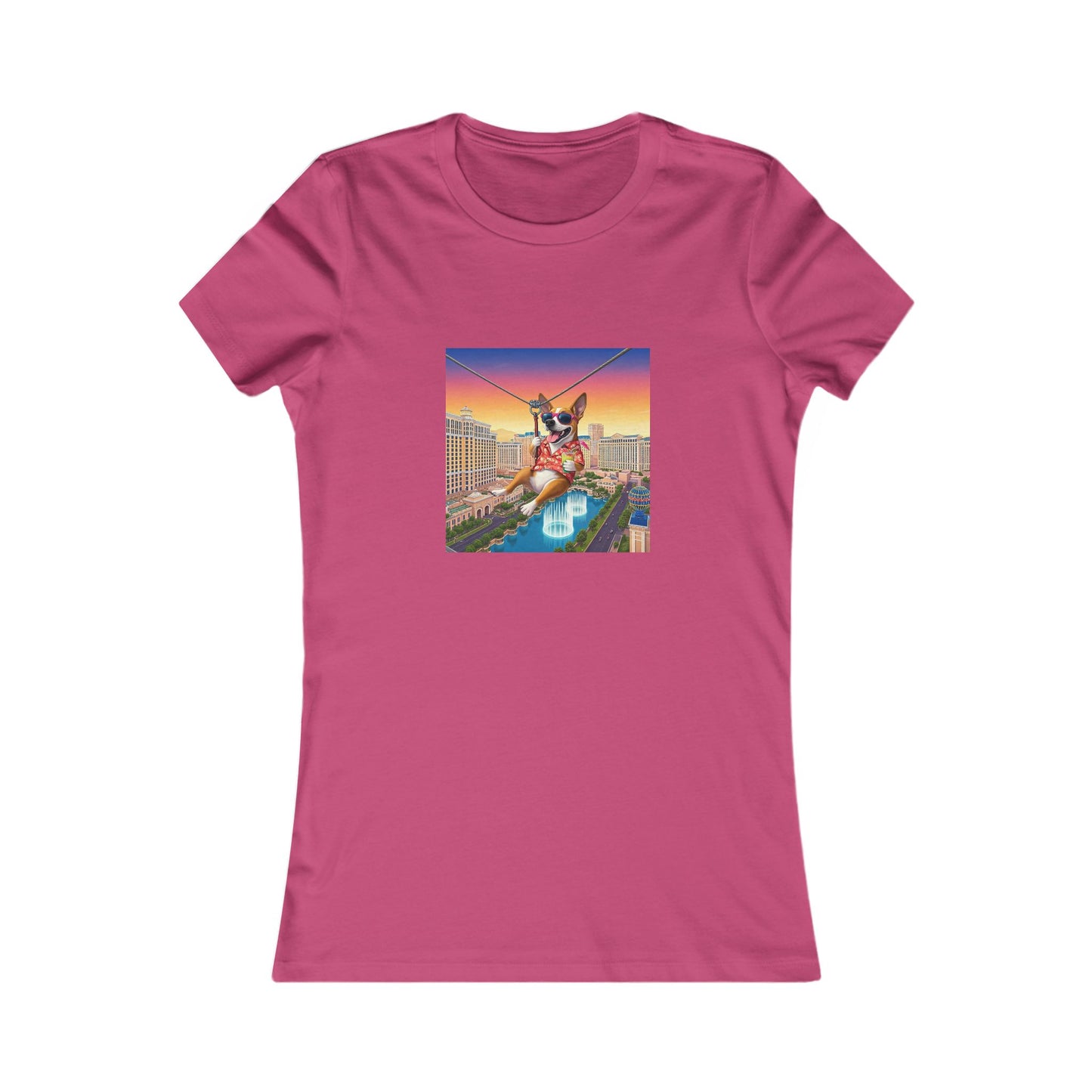 Cool Pup Flyin Over Las Vegas Strip ~ Women's Favorite Tee