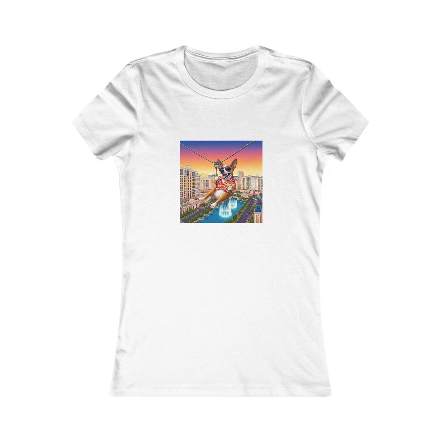 Cool Pup Flyin Over Las Vegas Strip ~ Women's Favorite Tee