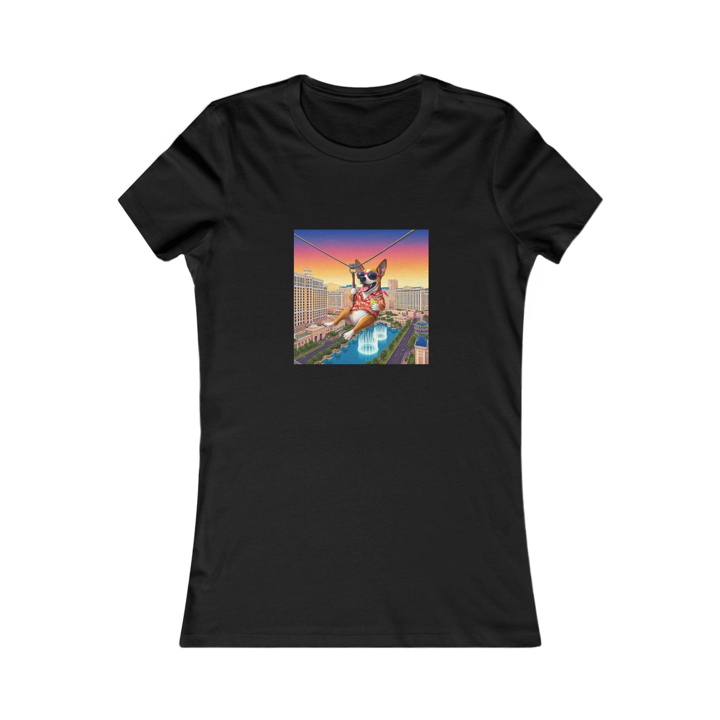 Cool Pup Flyin Over Las Vegas Strip ~ Women's Favorite Tee