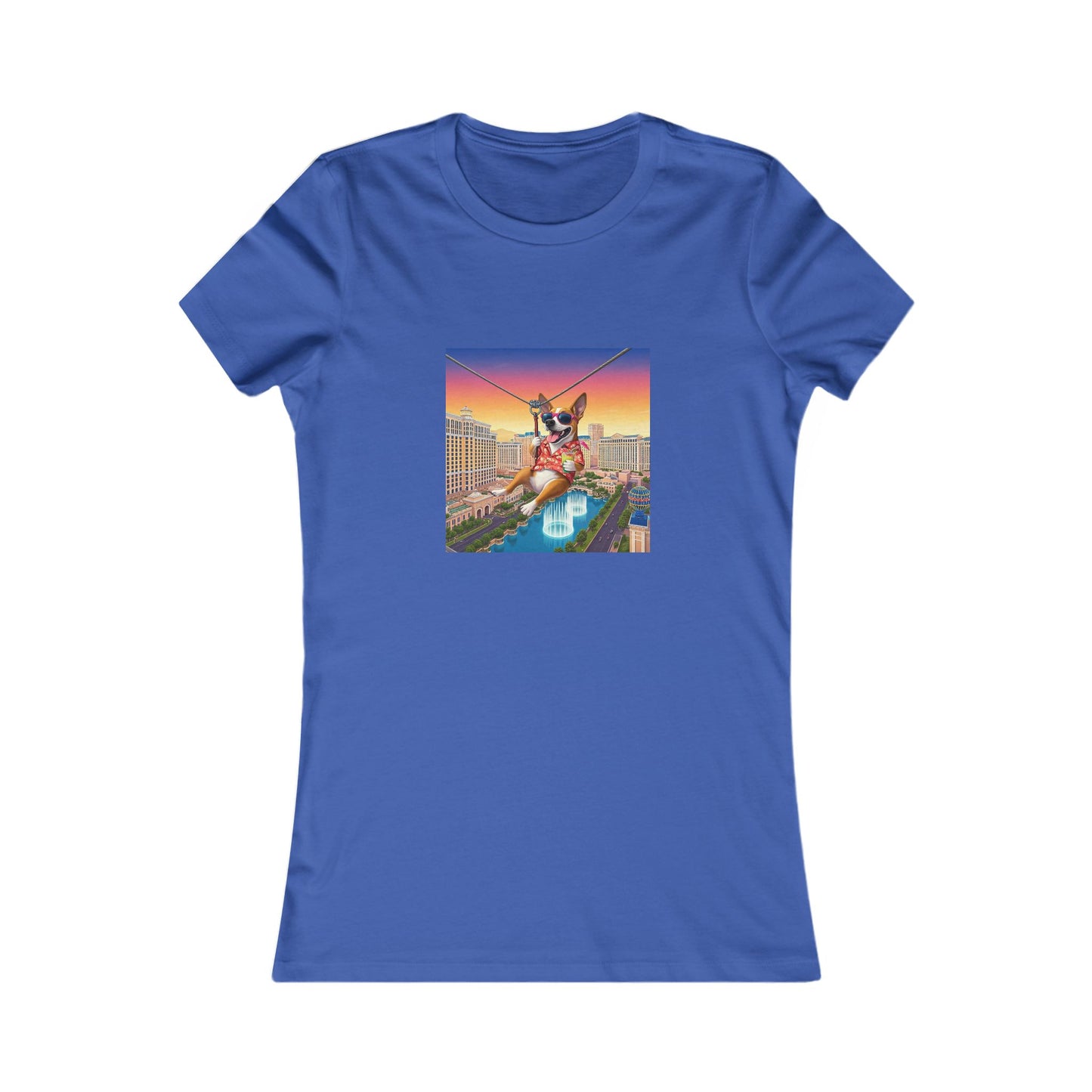 Cool Pup Flyin Over Las Vegas Strip ~ Women's Favorite Tee