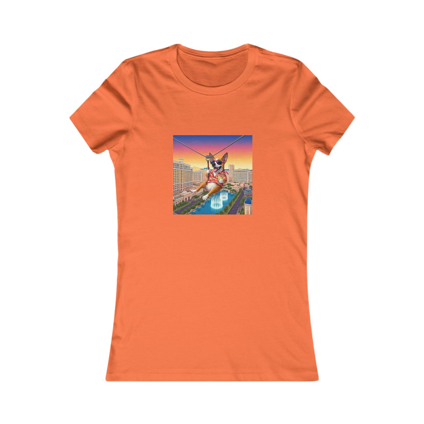 Cool Pup Flyin Over Las Vegas Strip ~ Women's Favorite Tee