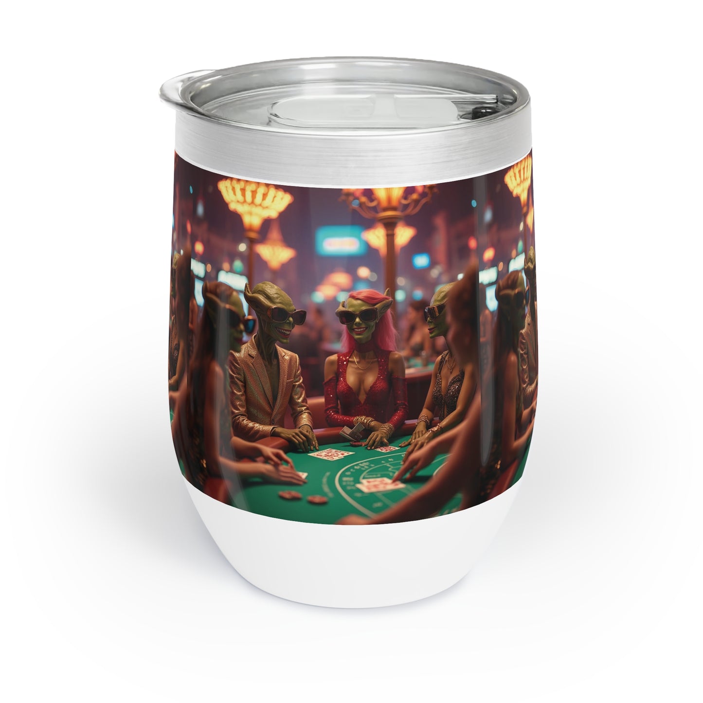 Aliens Playing Black Jack in Las Vegas Wine Tumbler a MUST HAVE for your next Trip To Vegas! - Insulated Travel Cup for Wine Lovers