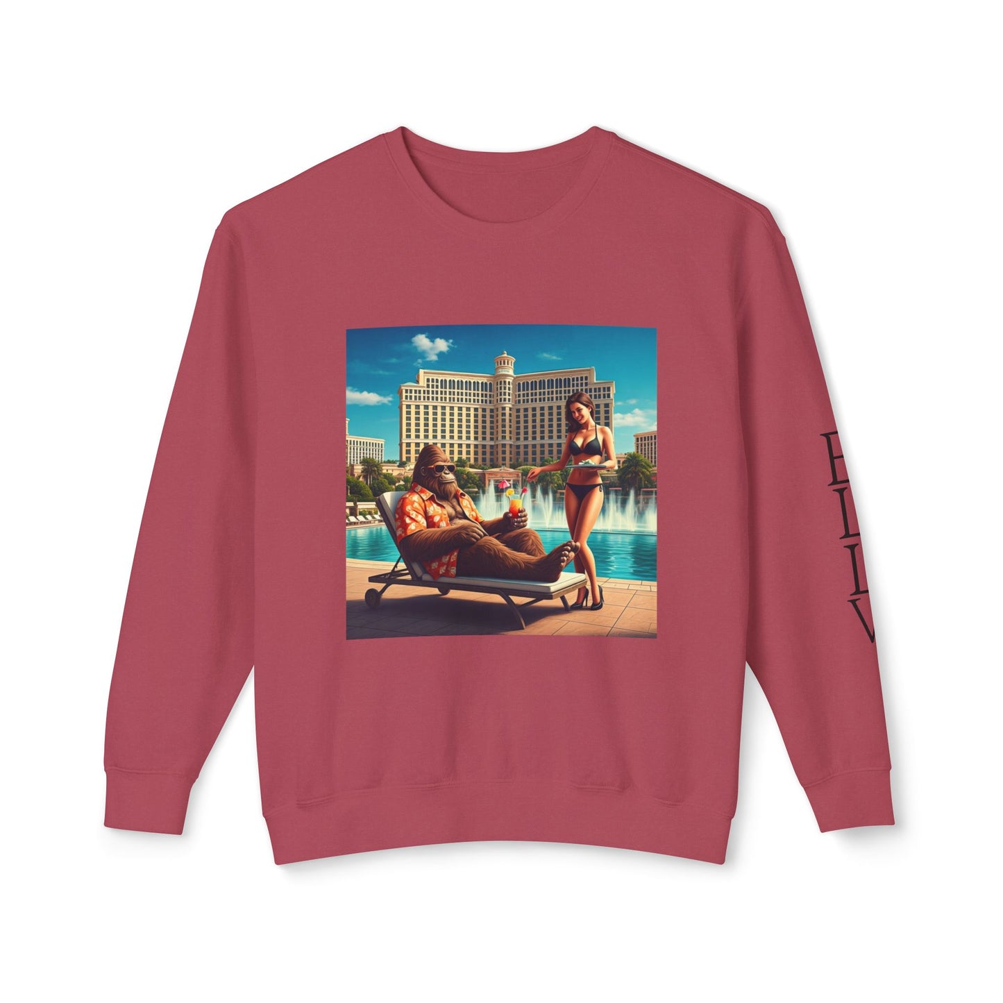 Sasquatch Chillin with a cocktail by a Resort Pool in Las Vegas ~ Uni Sex Crew Neck Sweat Shirt