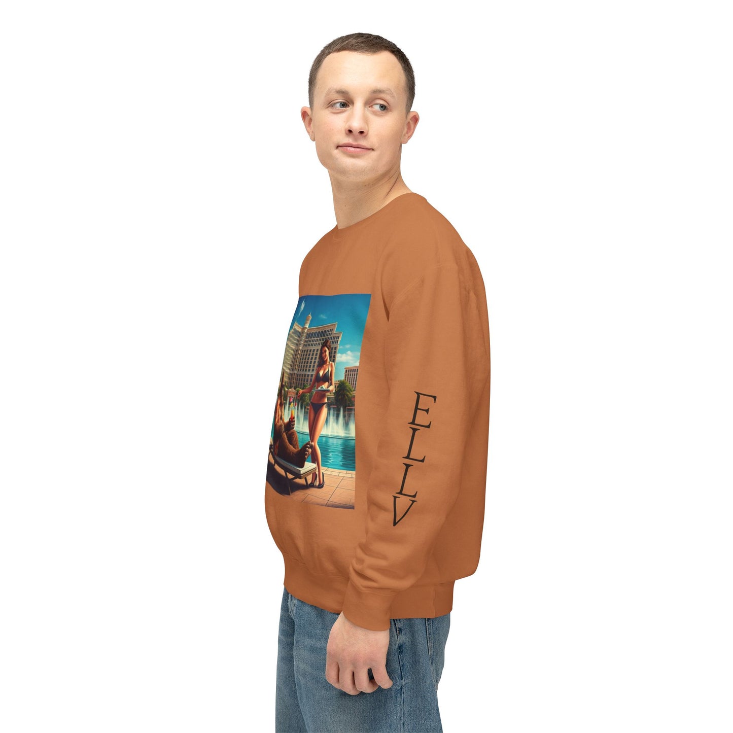 Sasquatch Chillin with a cocktail by a Resort Pool in Las Vegas ~ Uni Sex Crew Neck Sweat Shirt