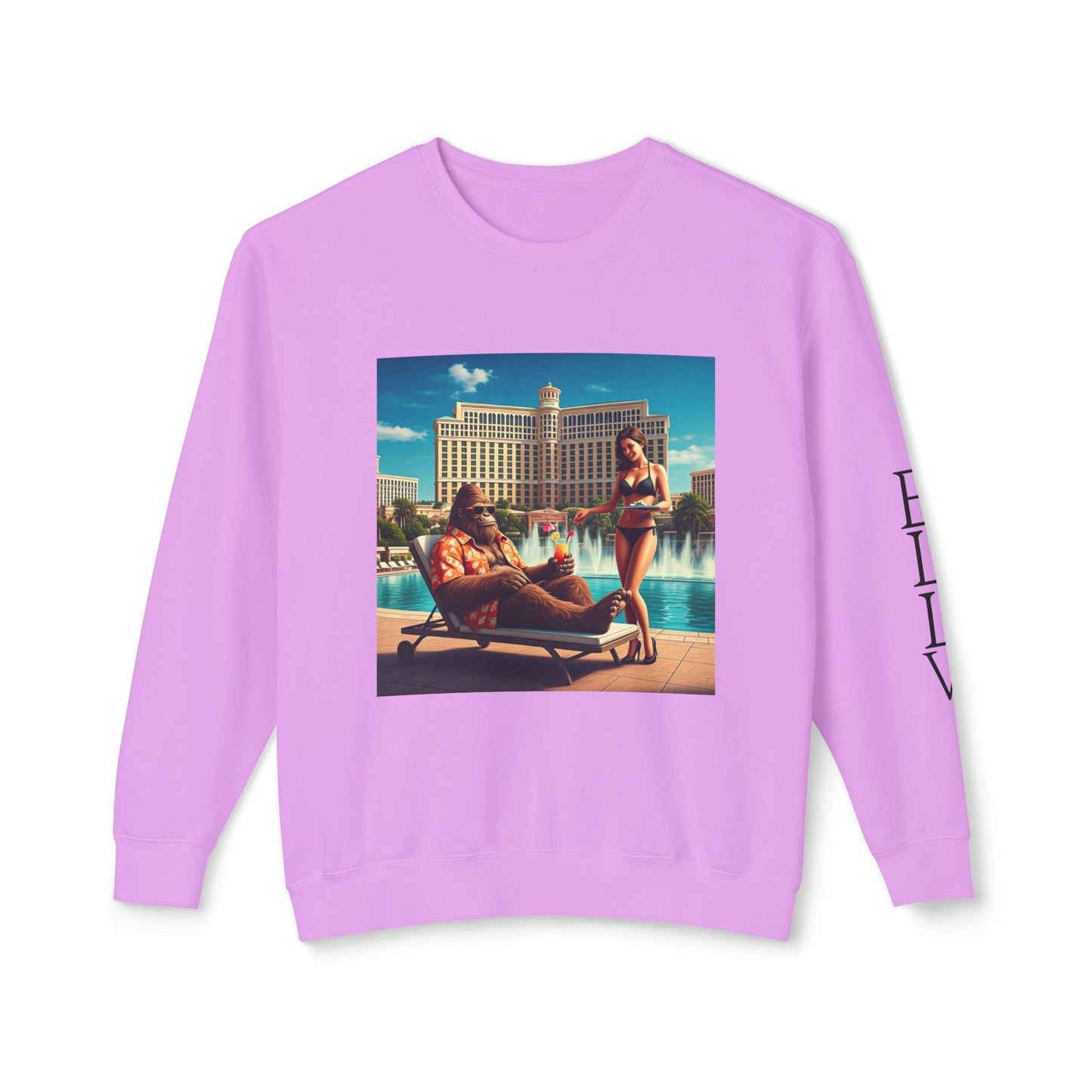 Sasquatch Chillin with a cocktail by a Resort Pool in Las Vegas ~ Uni Sex Crew Neck Sweat Shirt