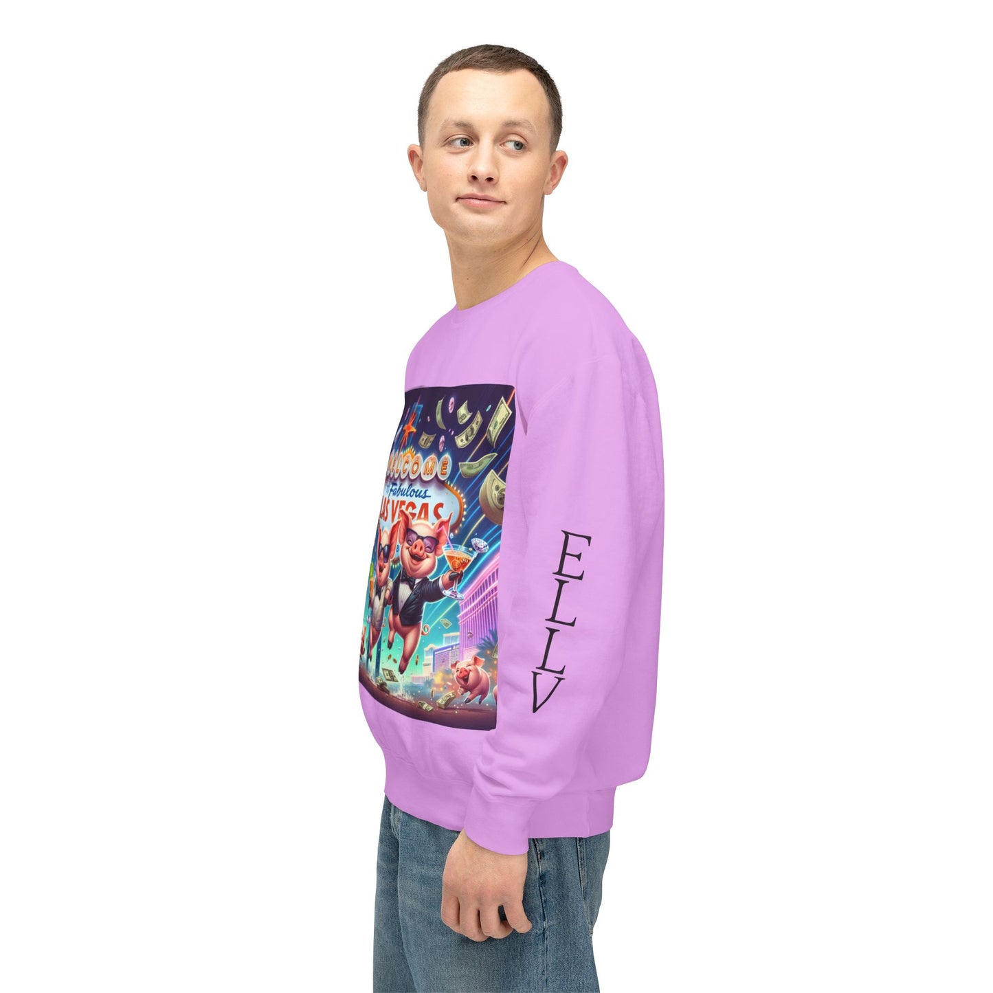 Happy as Pigs In Las Vegas ~ Uni Sex Crew Neck Sweat Shirt