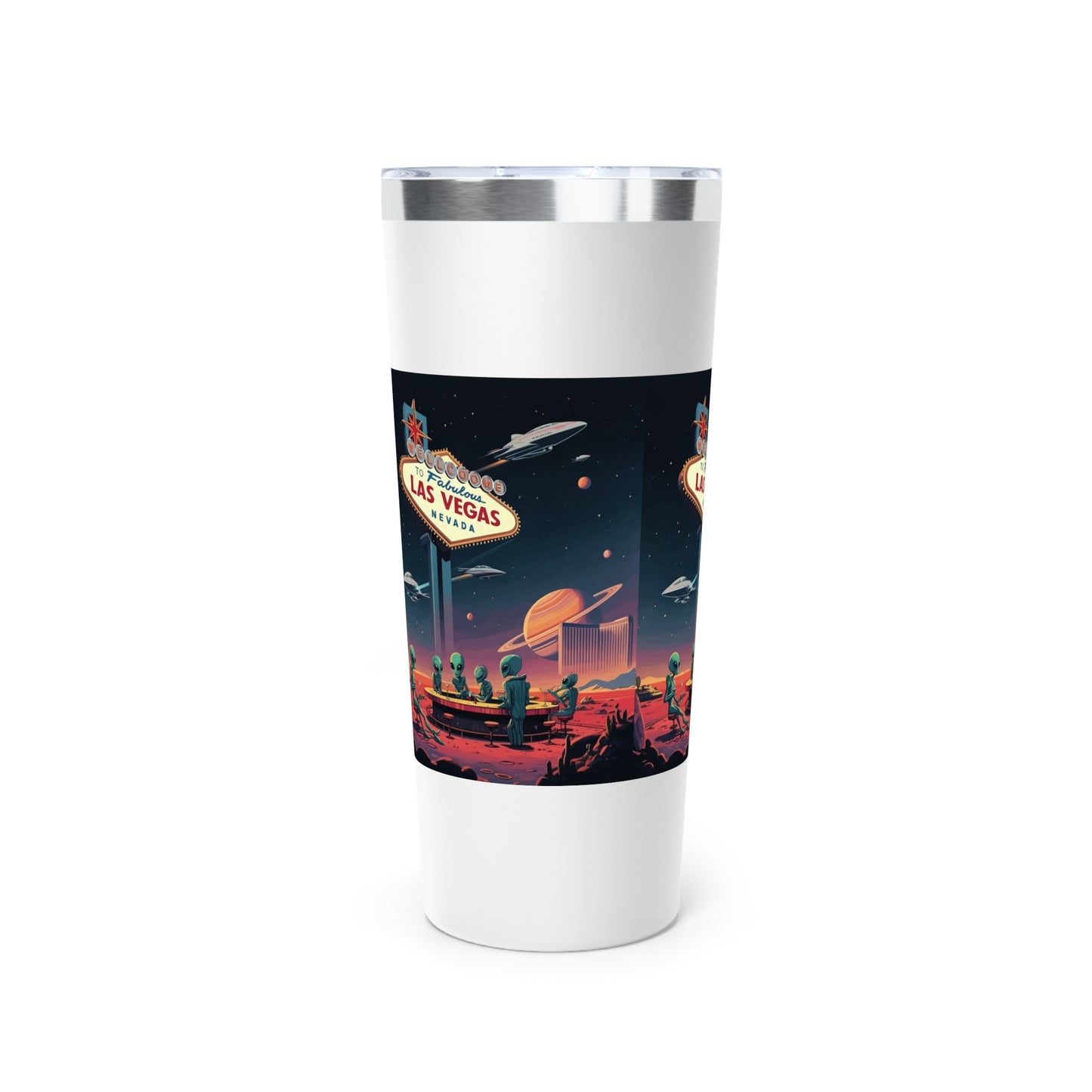 Aliens Hanging at the Welcome to Las Vegas Sign Travel Mug a MUST HAVE for your next Trip To Vegas! 22oz Copper Insulated Travel Mug