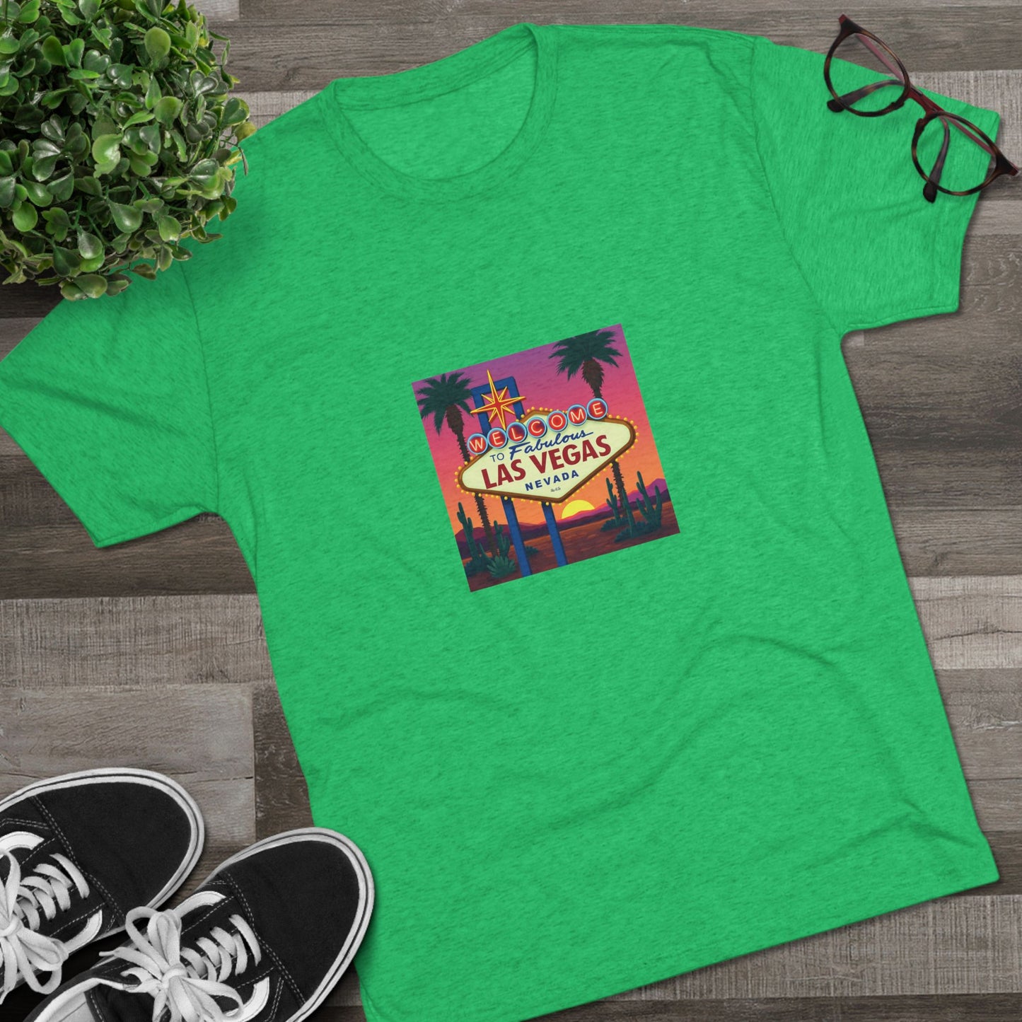 Welcome to Las Vegas Colorful desert Sunset Sign ~ Uni Sex Tri Blend Soft T