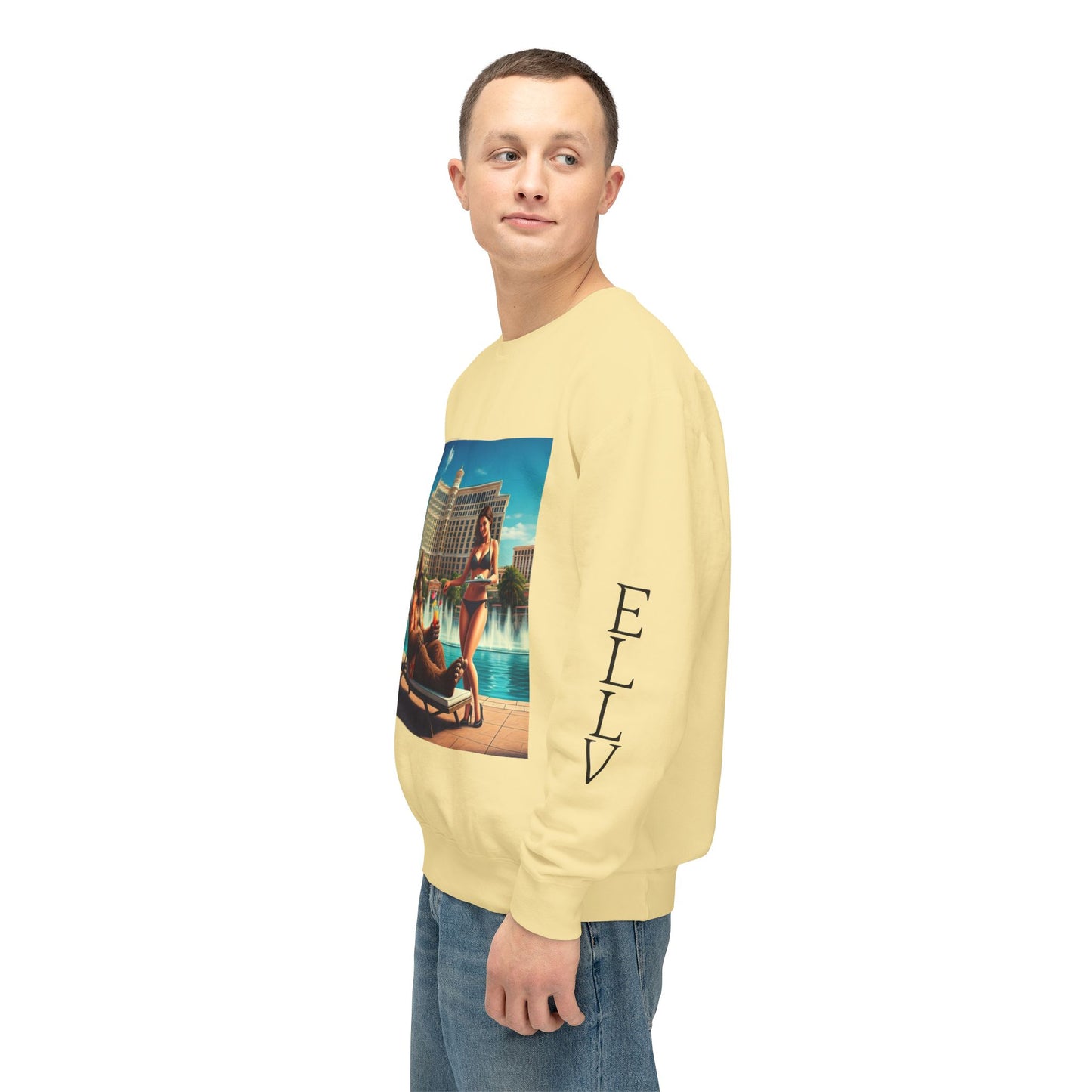 Sasquatch Chillin with a cocktail by a Resort Pool in Las Vegas ~ Uni Sex Crew Neck Sweat Shirt