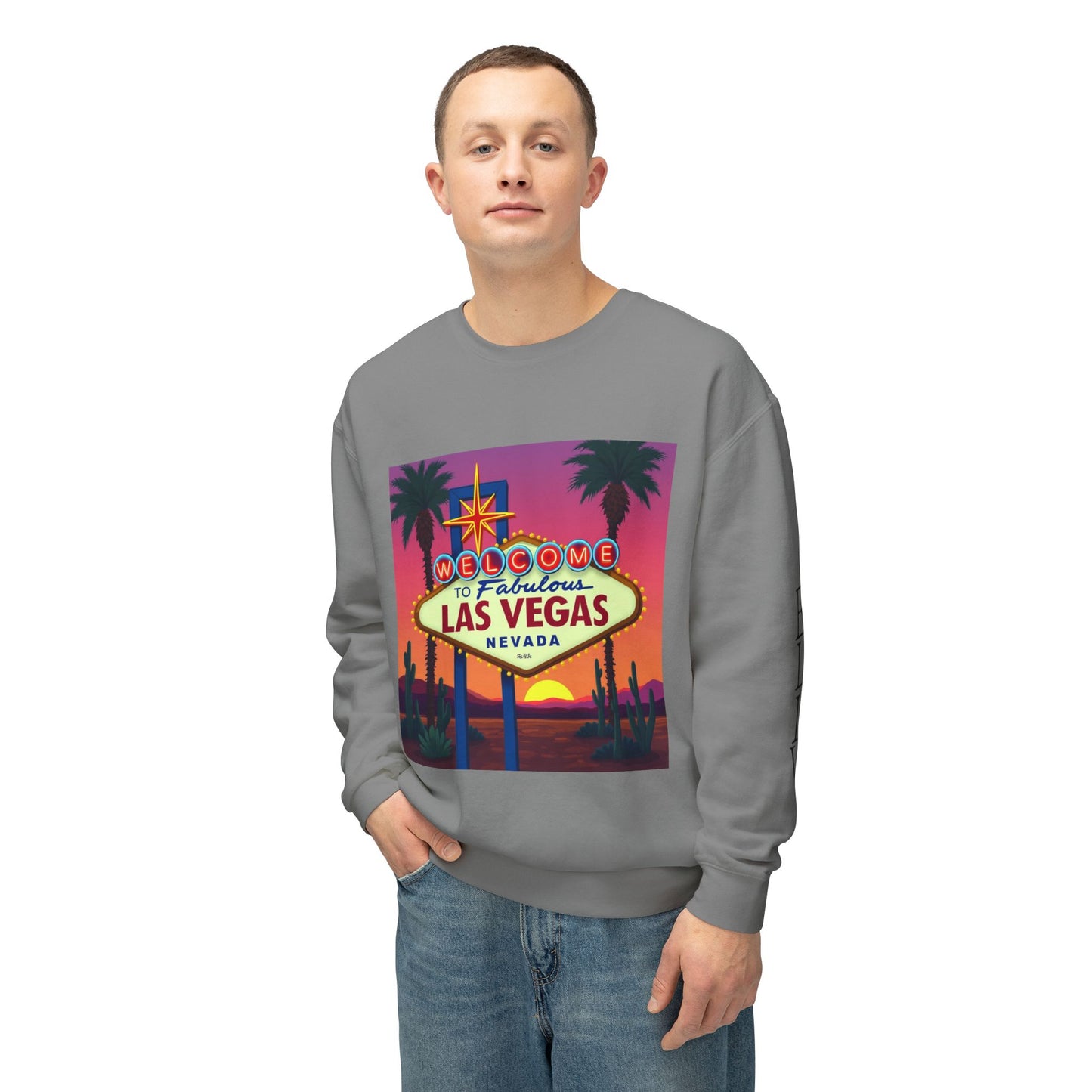 Welcome to Las Vegas Sign Colorful Desert Sunset ~ Uni Sex Crew Neck Sweat Shirt