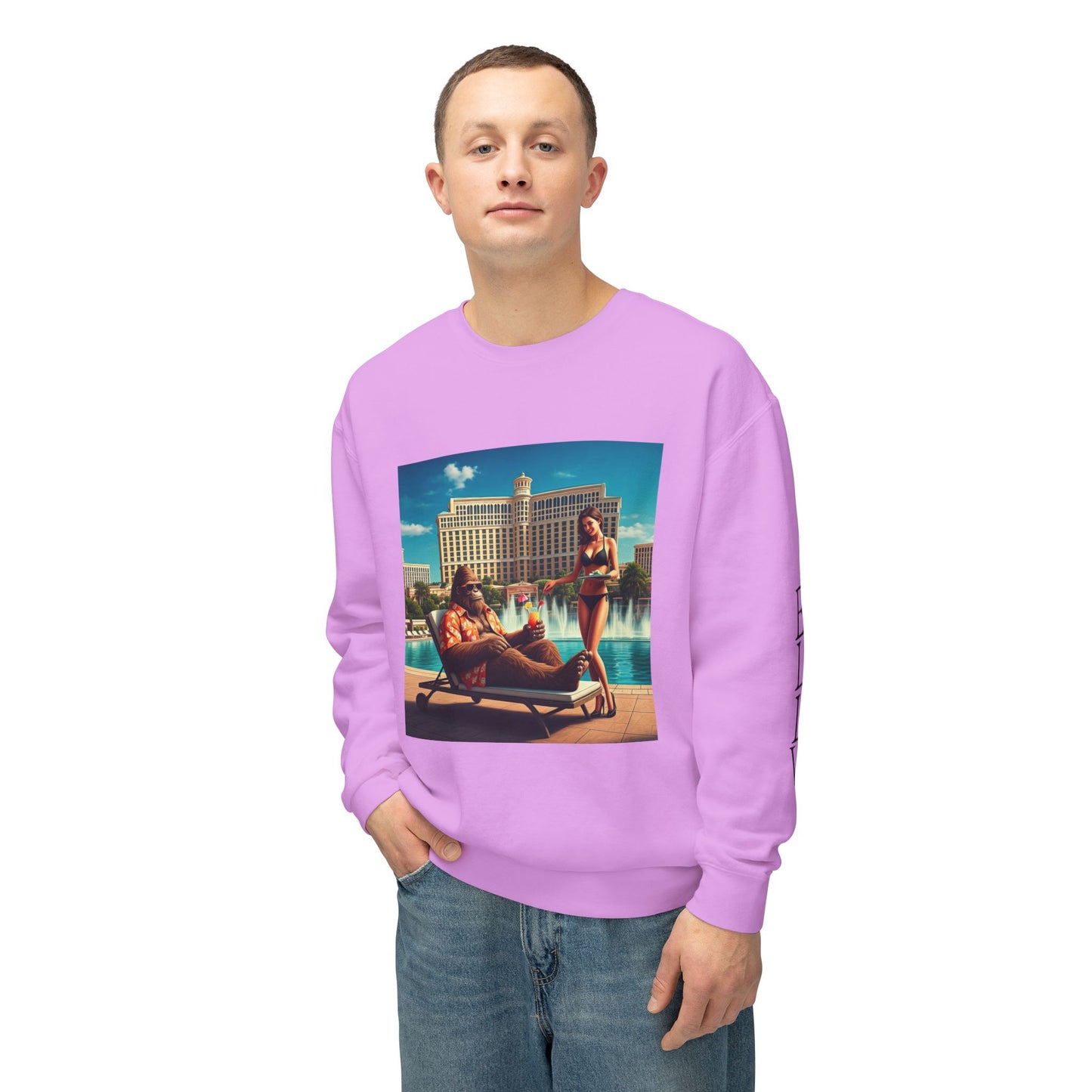 Sasquatch Chillin with a cocktail by a Resort Pool in Las Vegas ~ Uni Sex Crew Neck Sweat Shirt