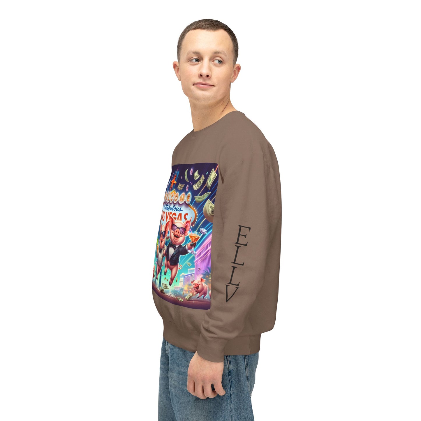 Happy as Pigs In Las Vegas ~ Uni Sex Crew Neck Sweat Shirt