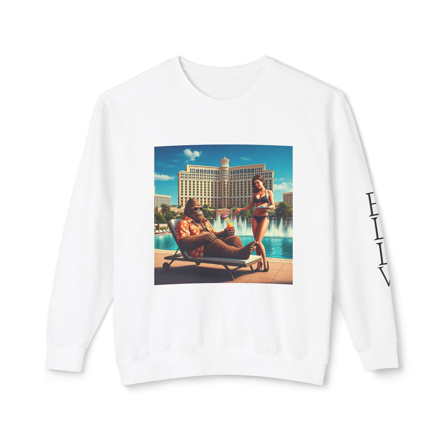 Sasquatch Chillin with a cocktail by a Resort Pool in Las Vegas ~ Uni Sex Crew Neck Sweat Shirt