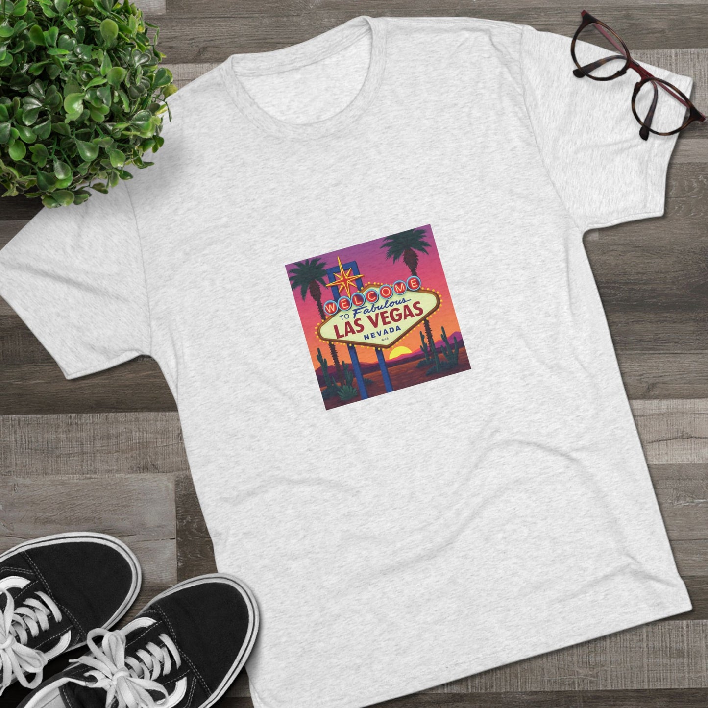 Welcome to Las Vegas Colorful desert Sunset Sign ~ Uni Sex Tri Blend Soft T