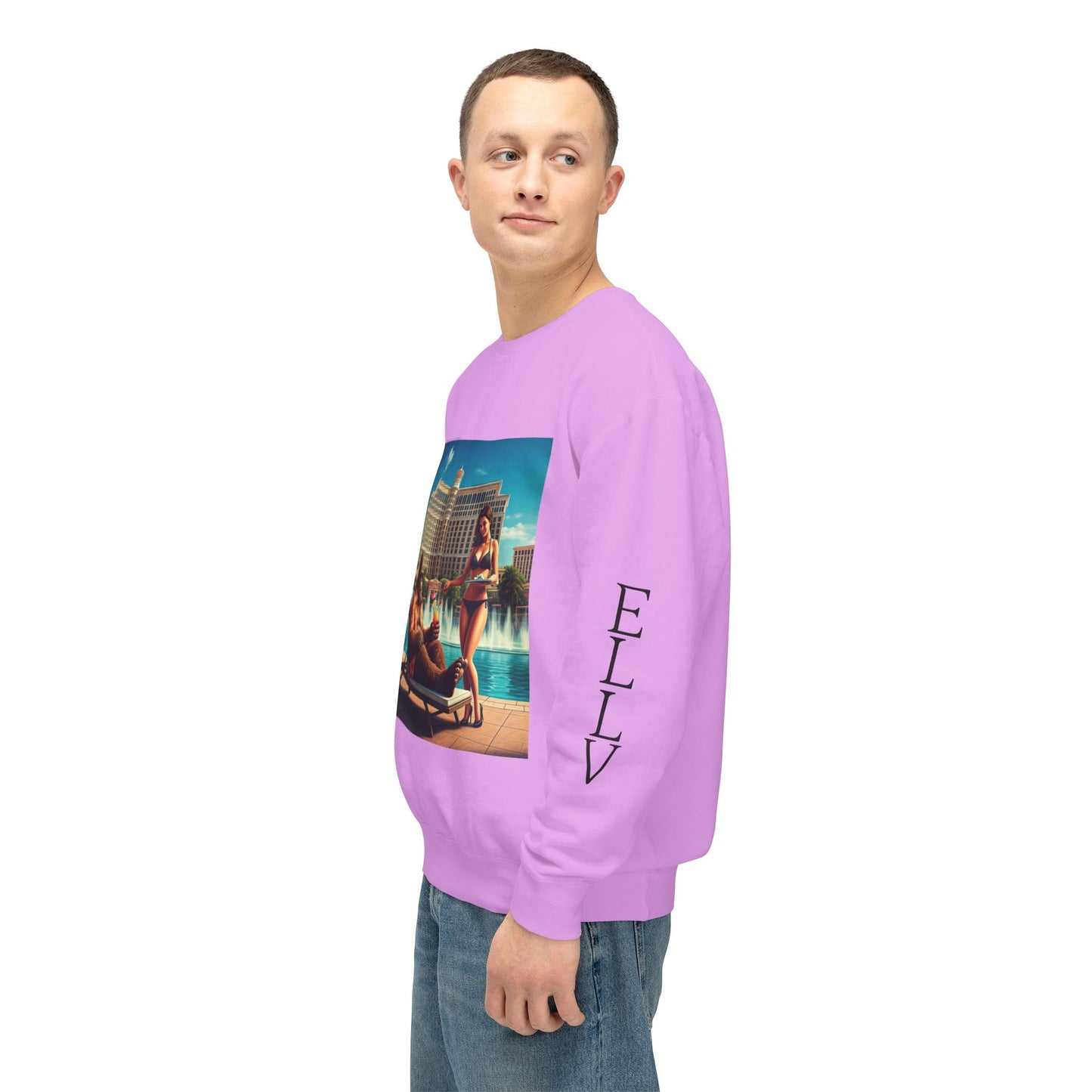 Sasquatch Chillin with a cocktail by a Resort Pool in Las Vegas ~ Uni Sex Crew Neck Sweat Shirt