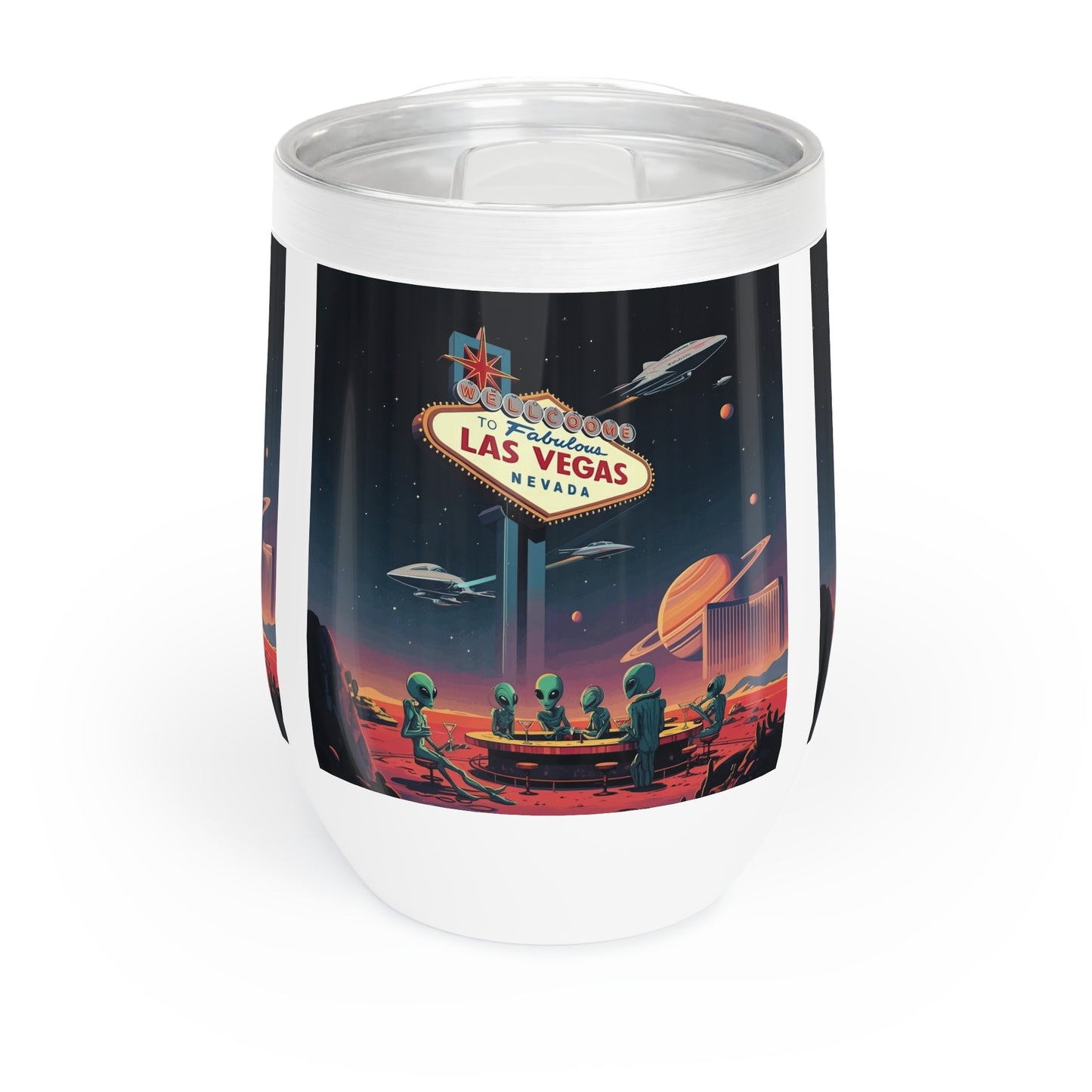 Aliens Hanging at the Welcome to Las Vegas Sign Wine Tumbler a MUST HAVE for your next Trip To Vegas! - Insulated Travel Cup for Wine Lovers